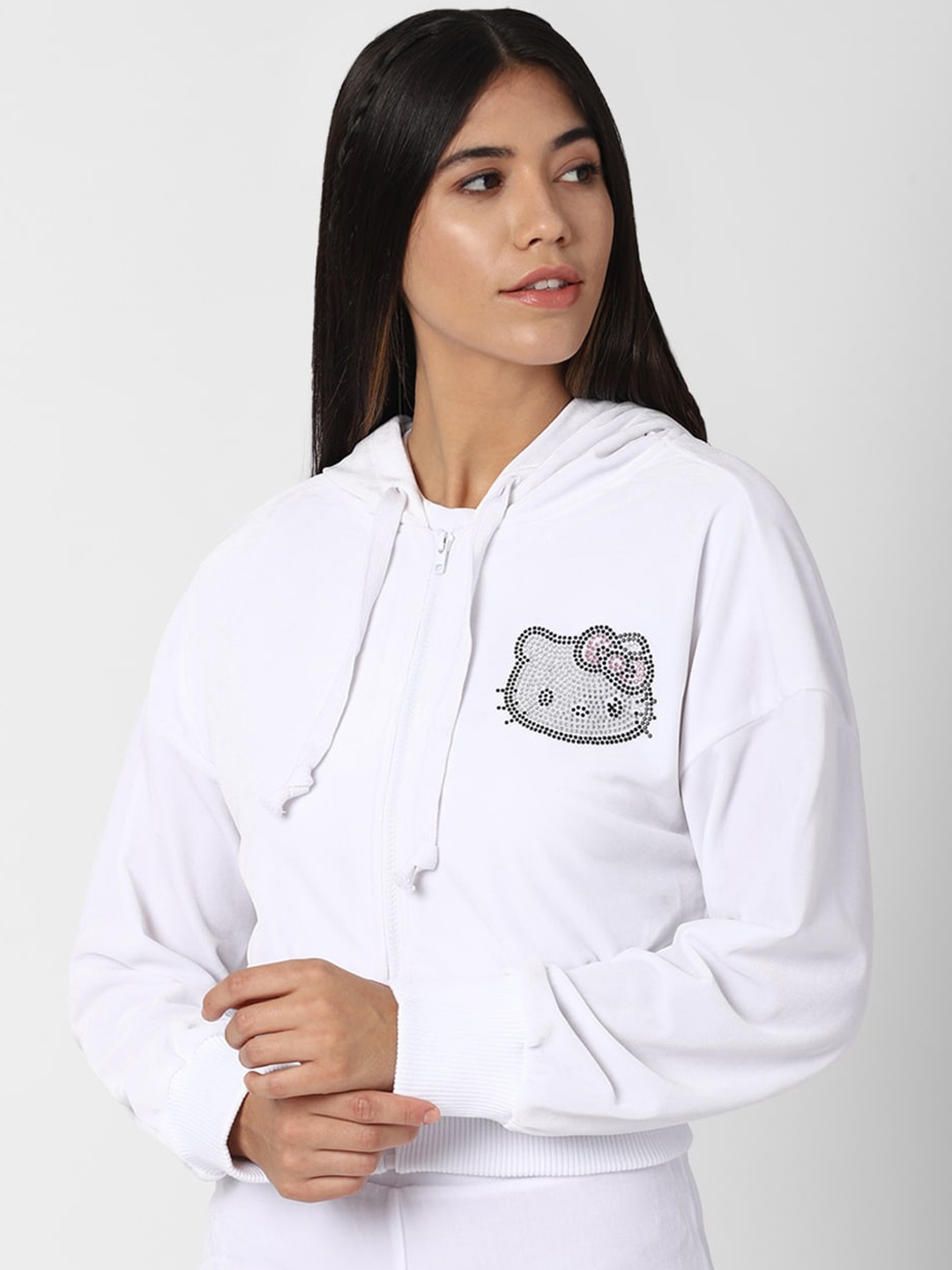 

FOREVER 21 Women White Hooded Sweatshirt