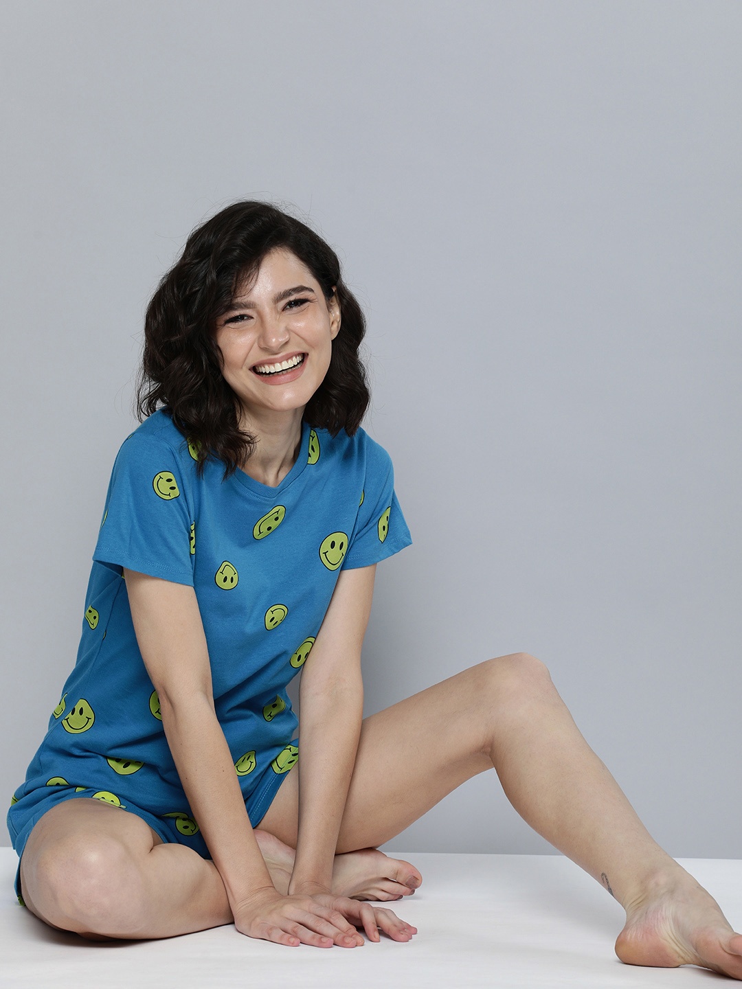 

HERE&NOW Women Blue & Yellow Printed Night Suits