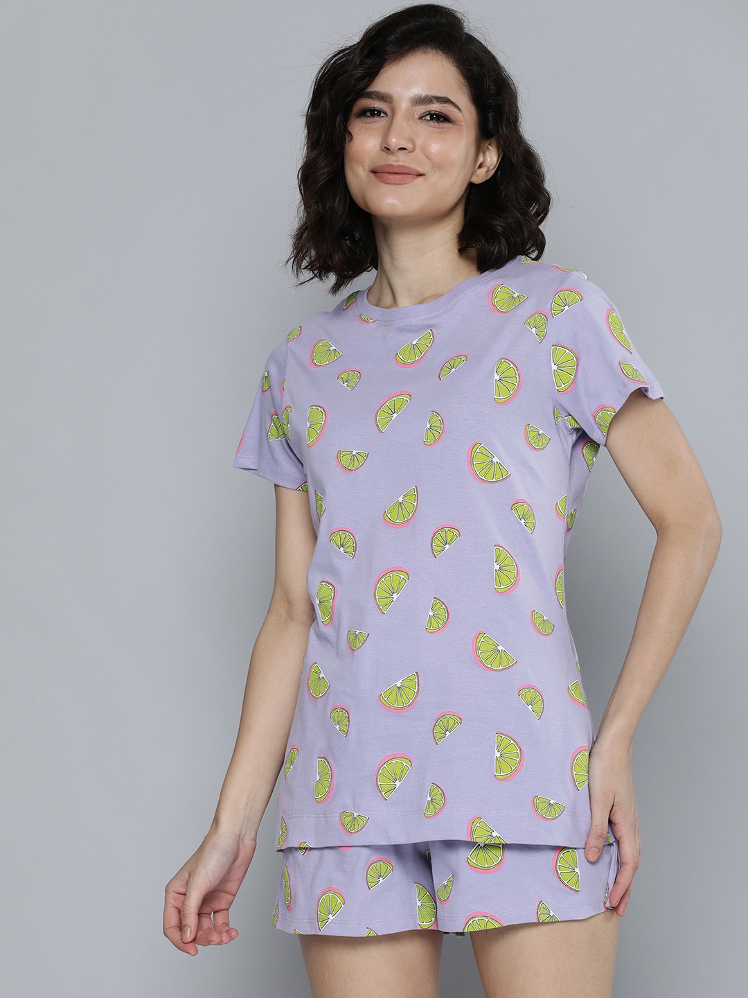 

HERE&NOW Women Lavender & Green Printed Night Suits