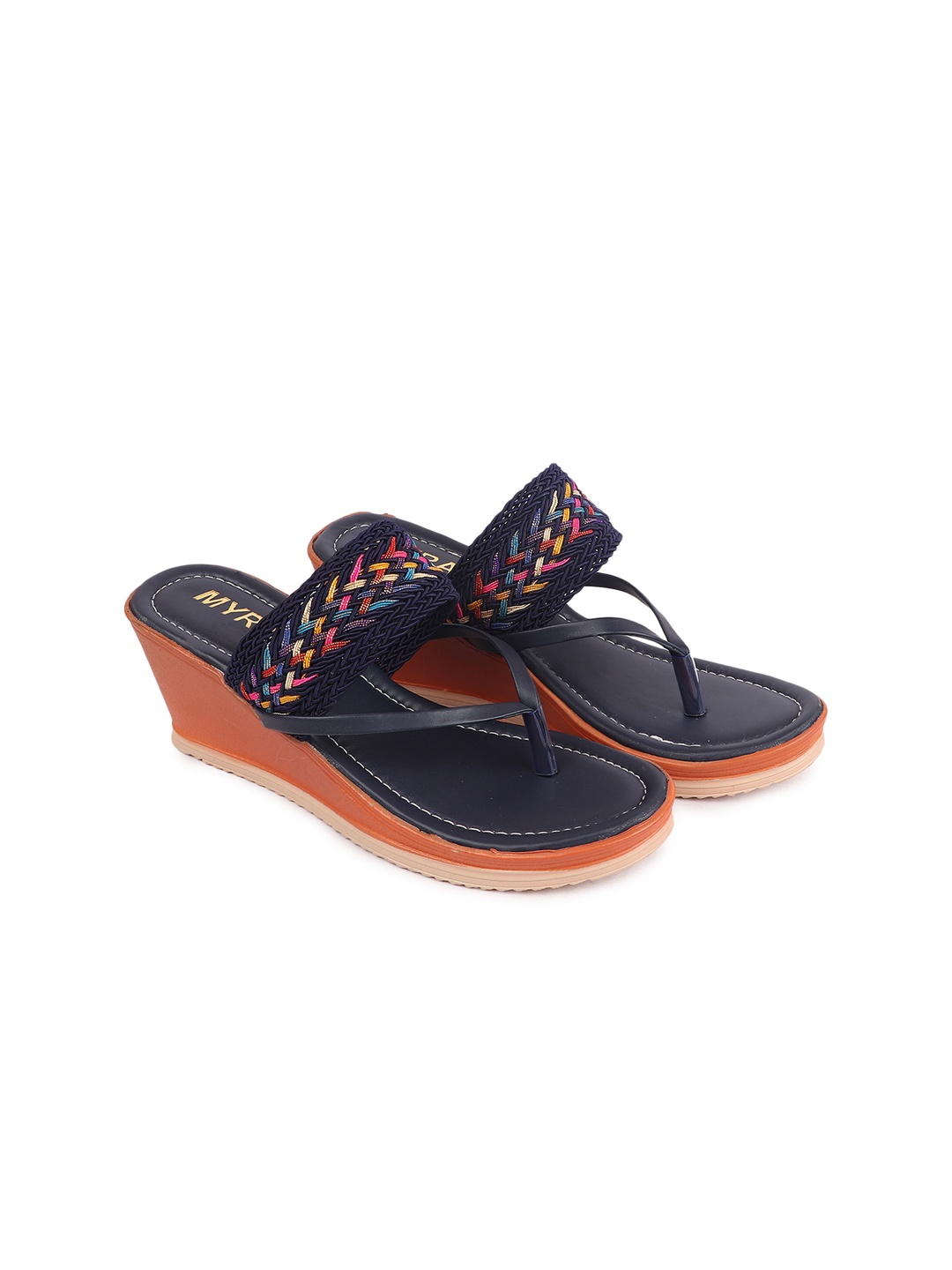

Myra Navy Blue Braided Wedge Heels