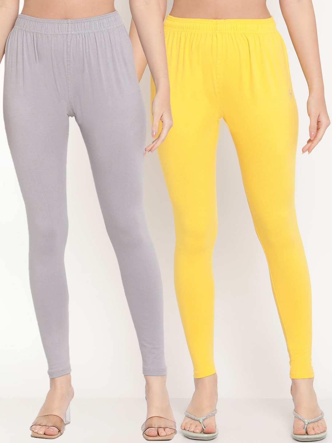 

TAG 7 Women Pack Of 2 Solid Comfort-Fit Ankle-Length Leggings, Grey