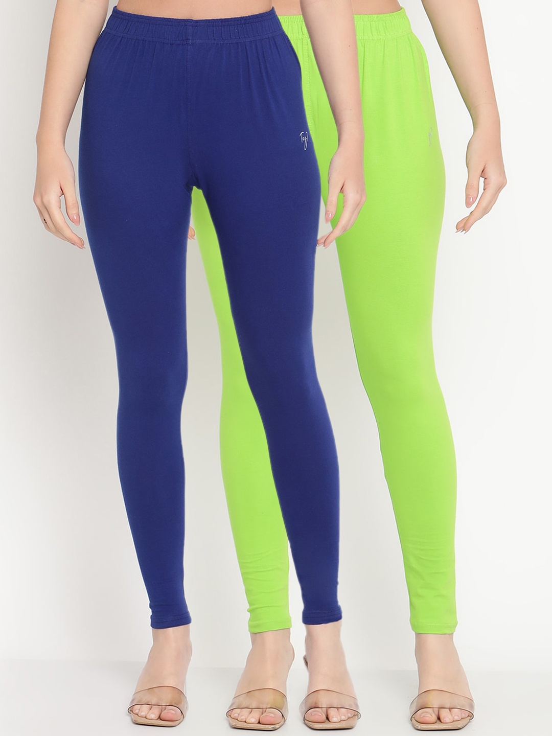 

TAG 7 Women Pack of 2 Solid Ankle Length Leggings, Lime green