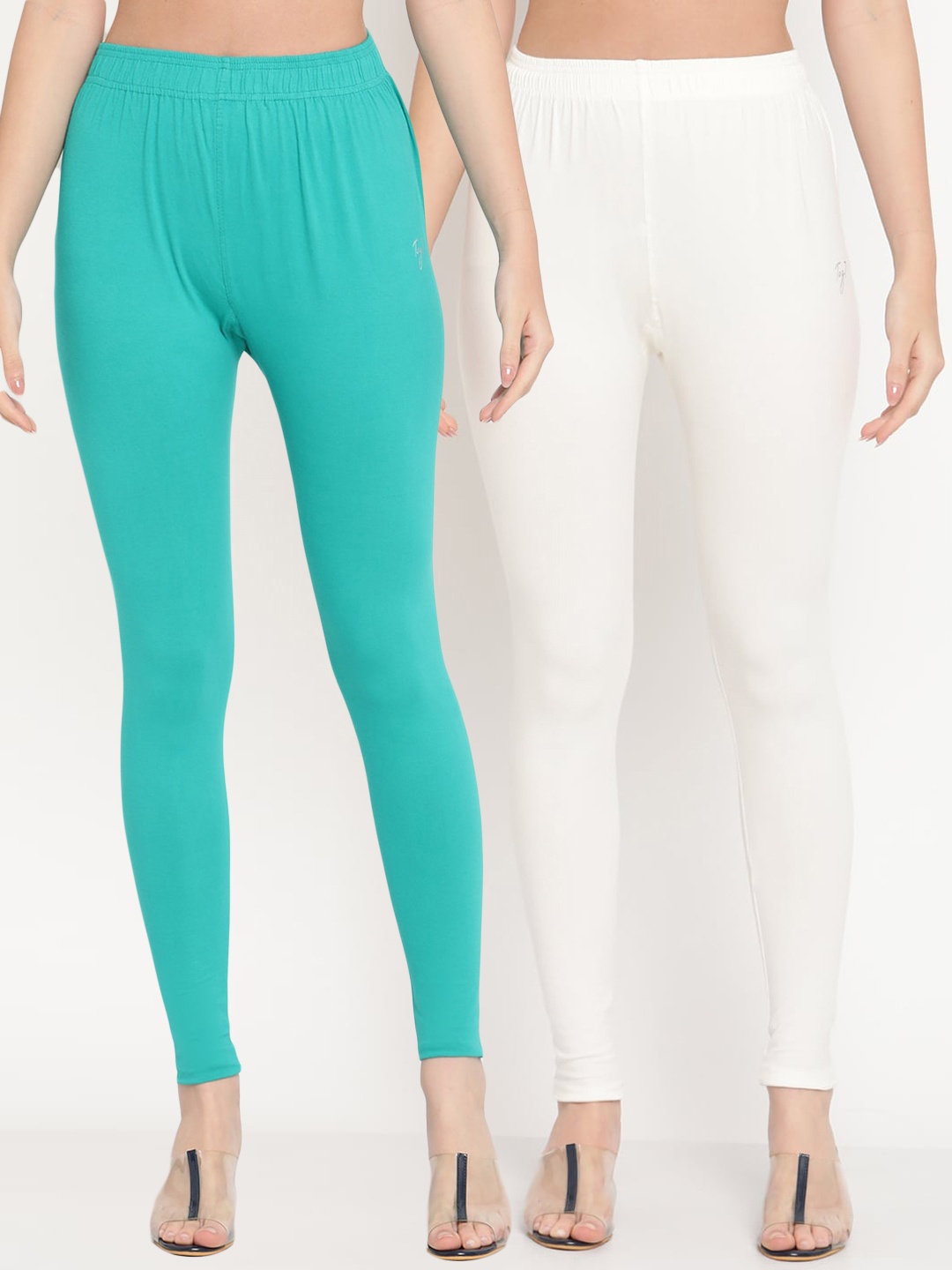 

TAG 7 Women Pack Of 2 Solid Ankle-Length Comfort Fit Leggings, White
