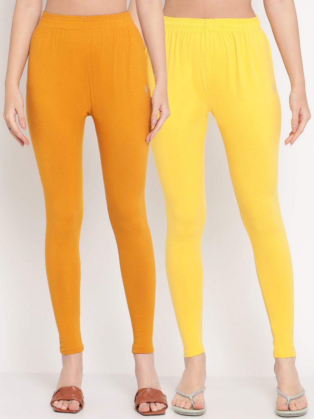 

TAG 7 Women Mustard Solid Ankle-Length Leggings Pack Of 2