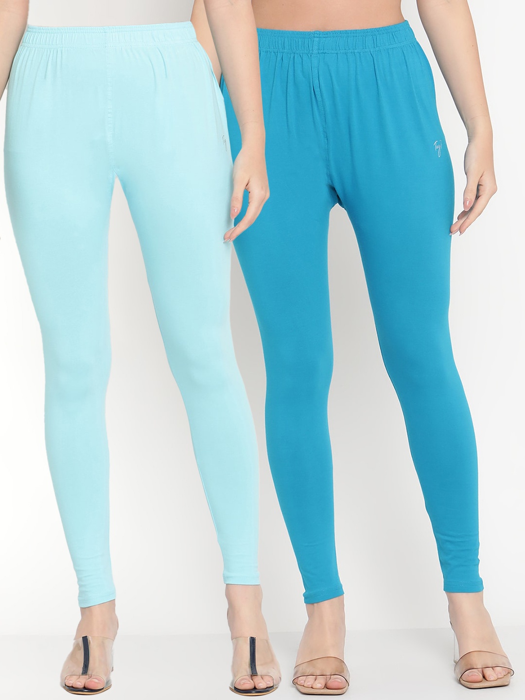 

TAG 7 Women Pack of 2 Solid Leggings, Blue