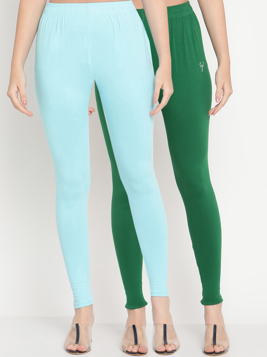 

TAG 7 Women Pack Of 2 Solid Comfort-Fit Ankle-Length Leggings, Blue