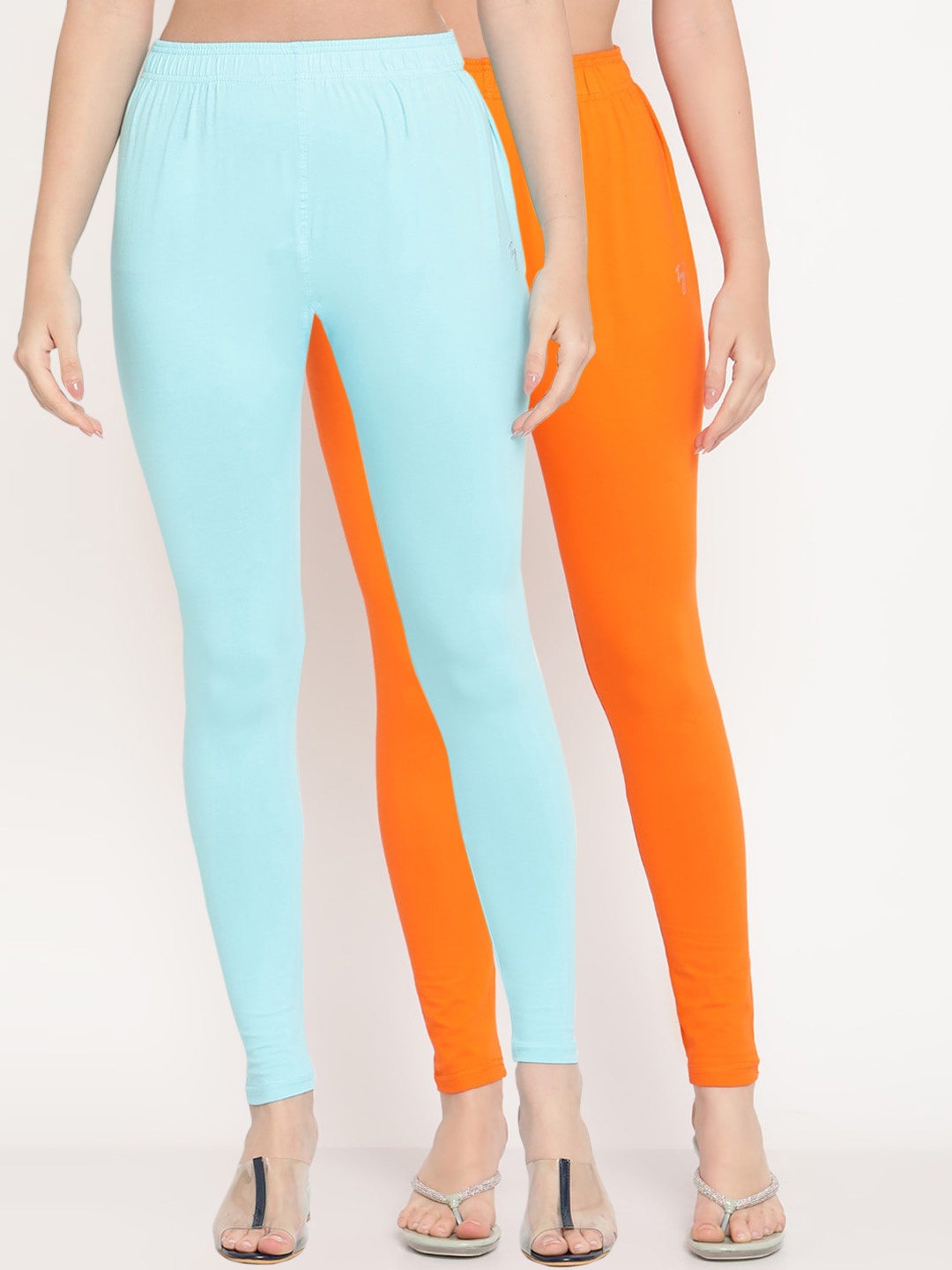 

TAG 7 Women Pack of 2 Solid Straight-Fit Ankle Length Leggings, Turquoise blue
