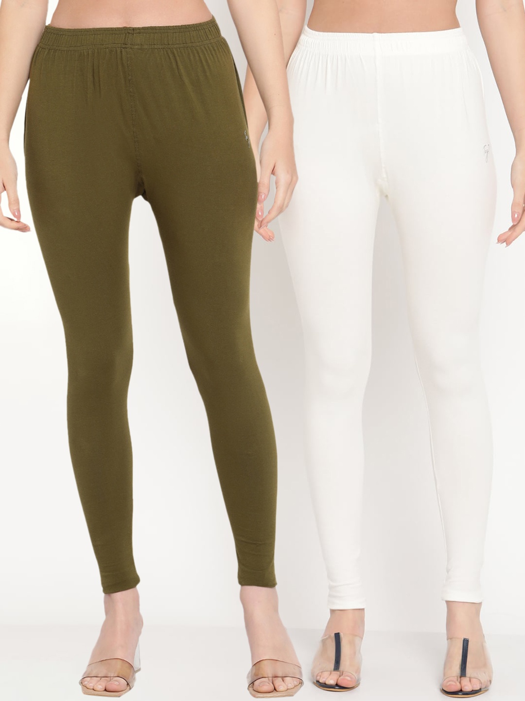 

TAG 7 Women Pack Of 2 Solid Ankle-Length Comfort Fit Leggings, White