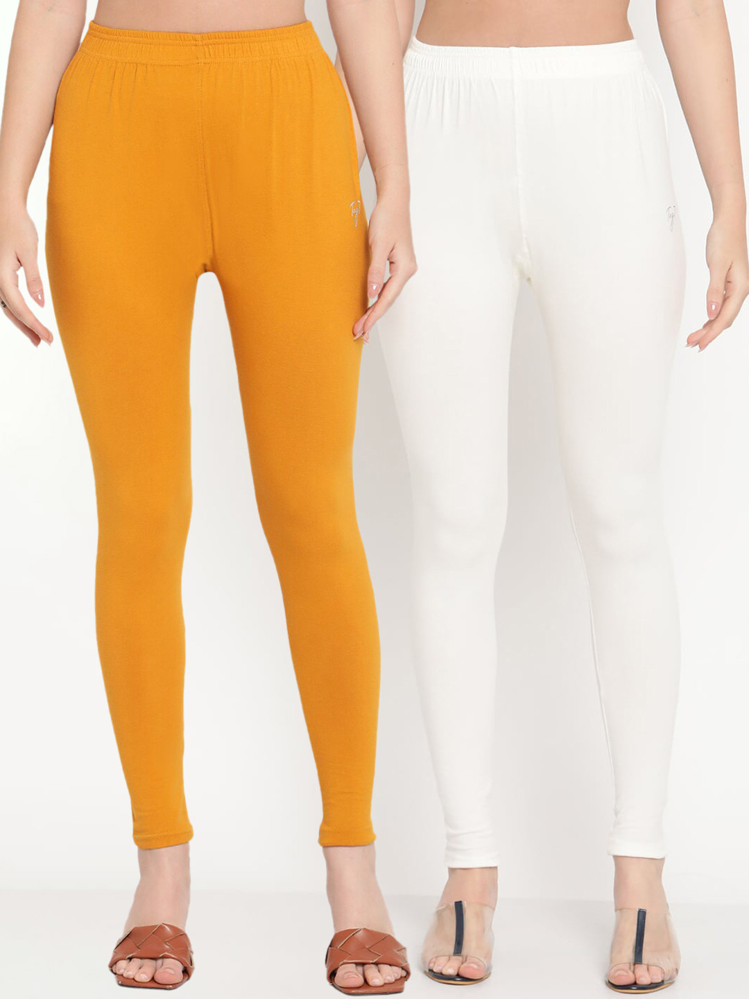 

TAG 7 Women Pack Of 2 Solid Ankle-Length Leggings, Mustard