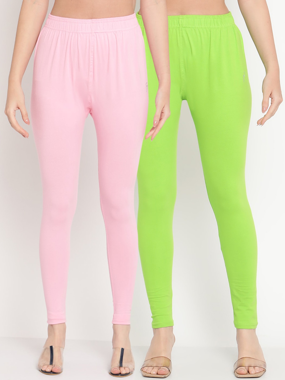 

TAG 7 Women Pack of 2 Solid Leggings, Lime green