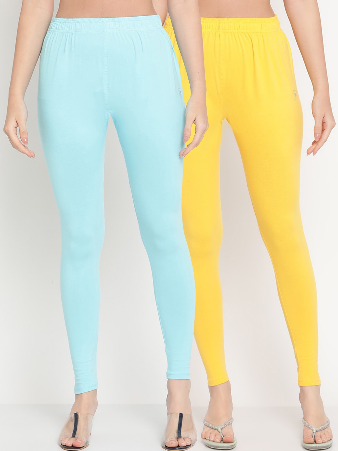 

TAG 7 Women Pack of 2 Solid Straight-Fit Ankle Length Leggings, Yellow