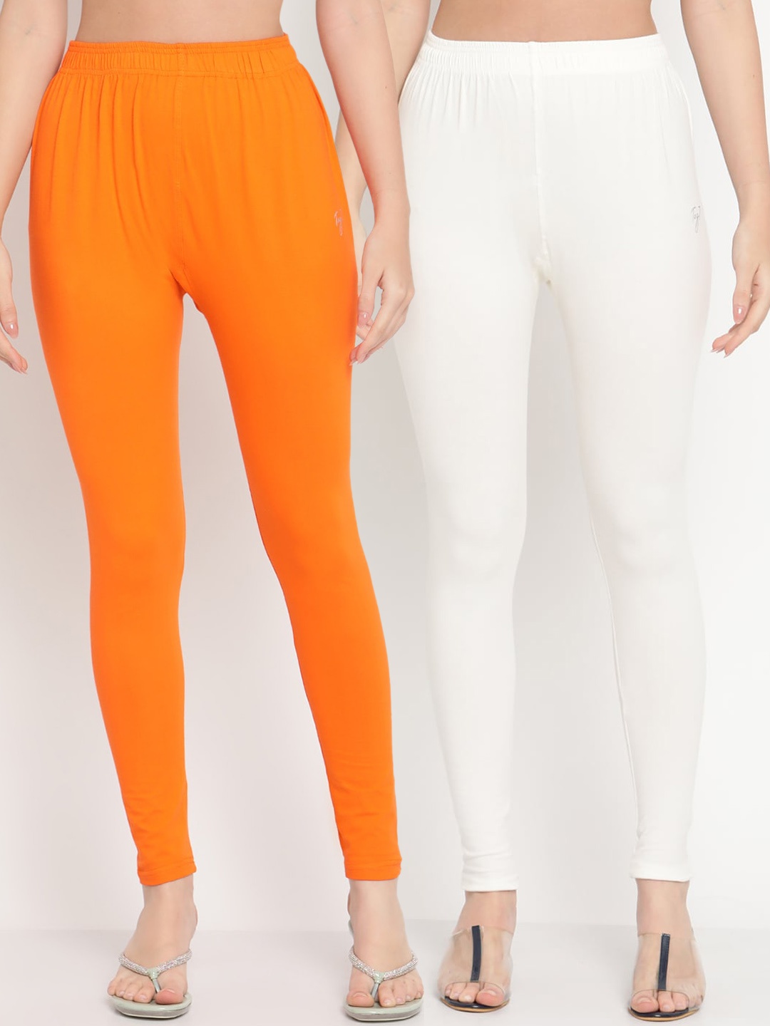 

TAG 7 Women Pack Of 2 Solid Ankle-Length Comfort Fit Leggings, White