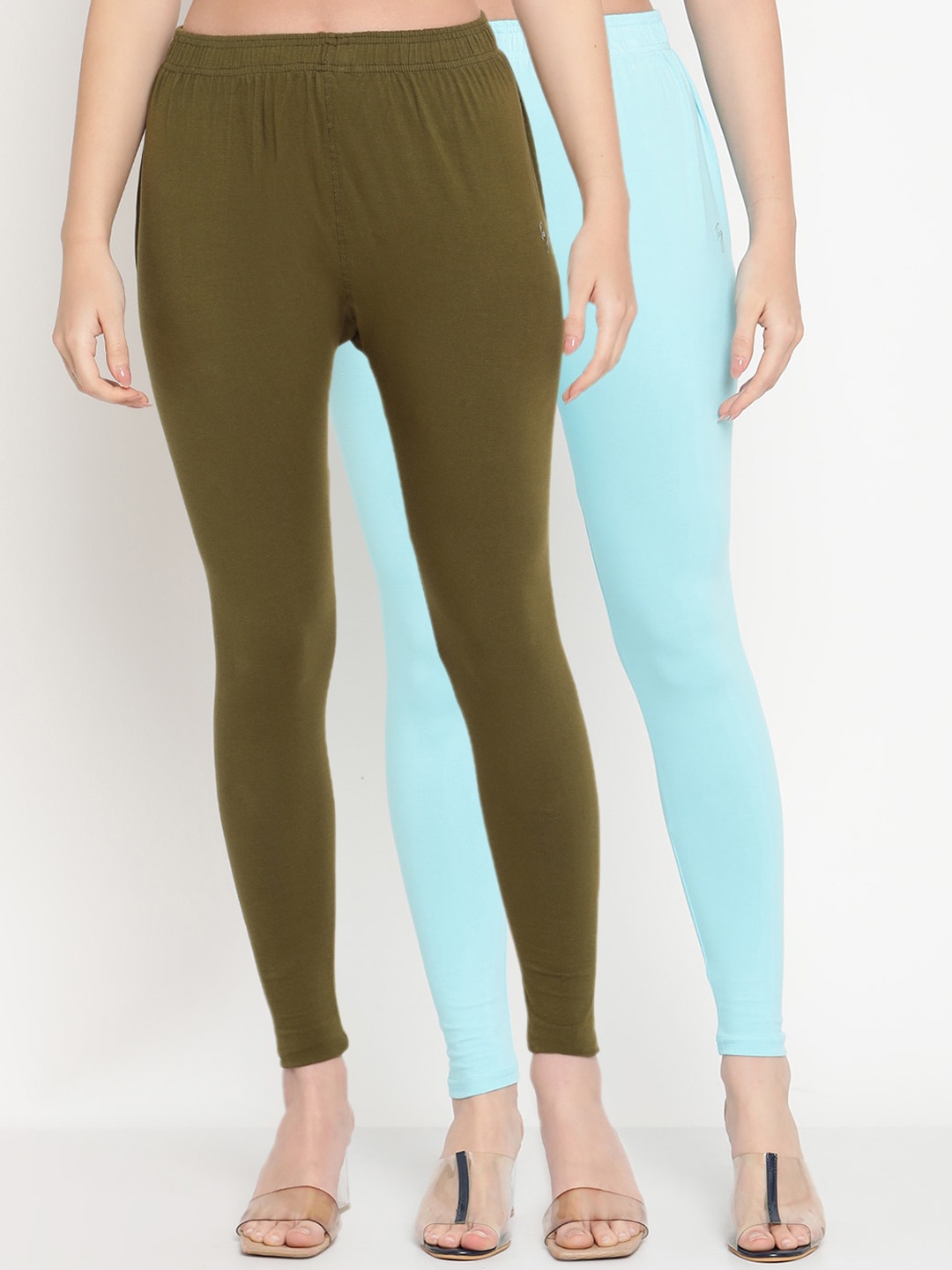 

TAG 7 Women Pack Of 2 Solid Comfort-Fit Ankle-Length Leggings, Blue