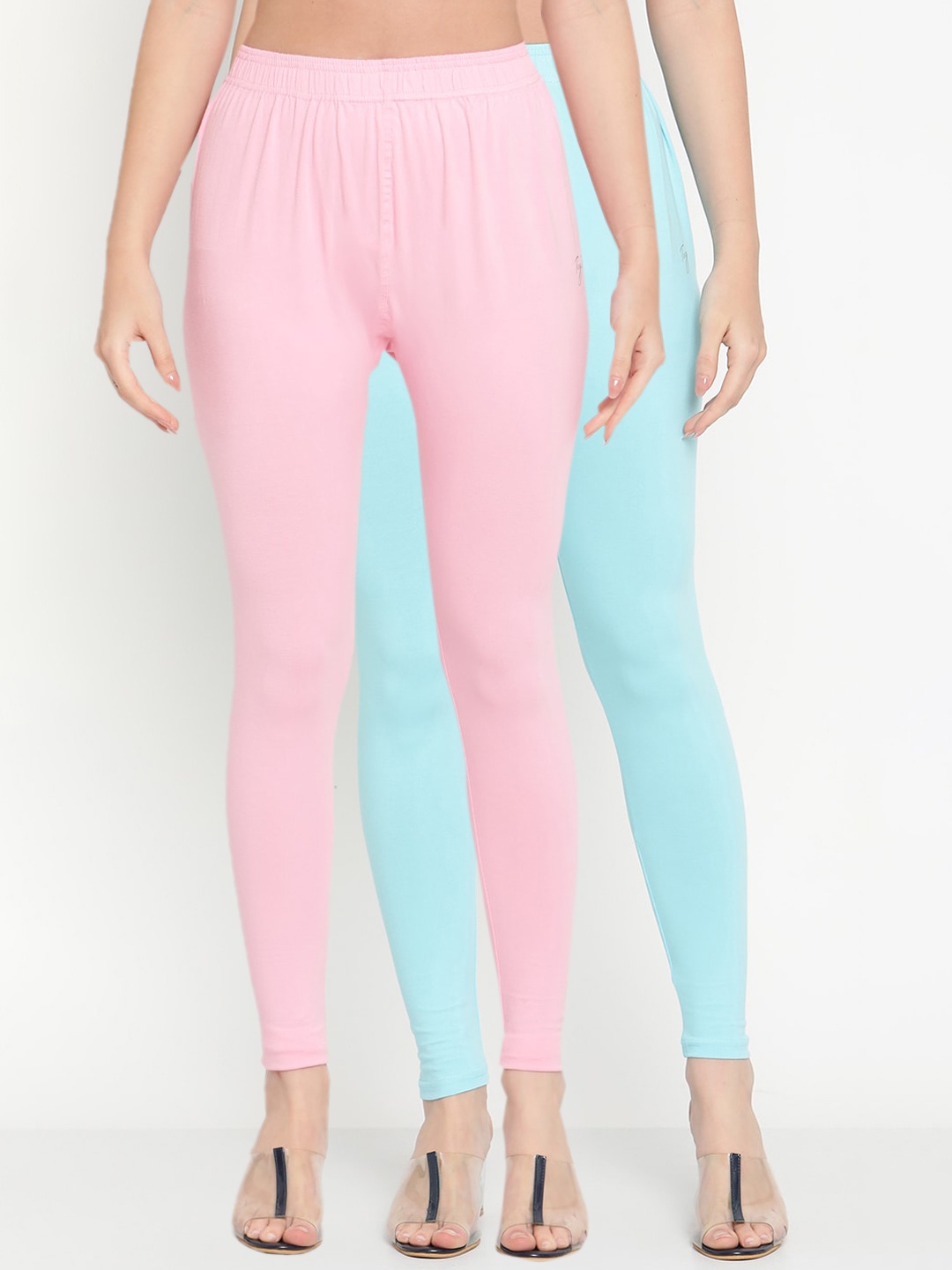 

TAG 7 Women Pack Of 2 Solid Comfort-Fit Ankle-Length Leggings, Blue