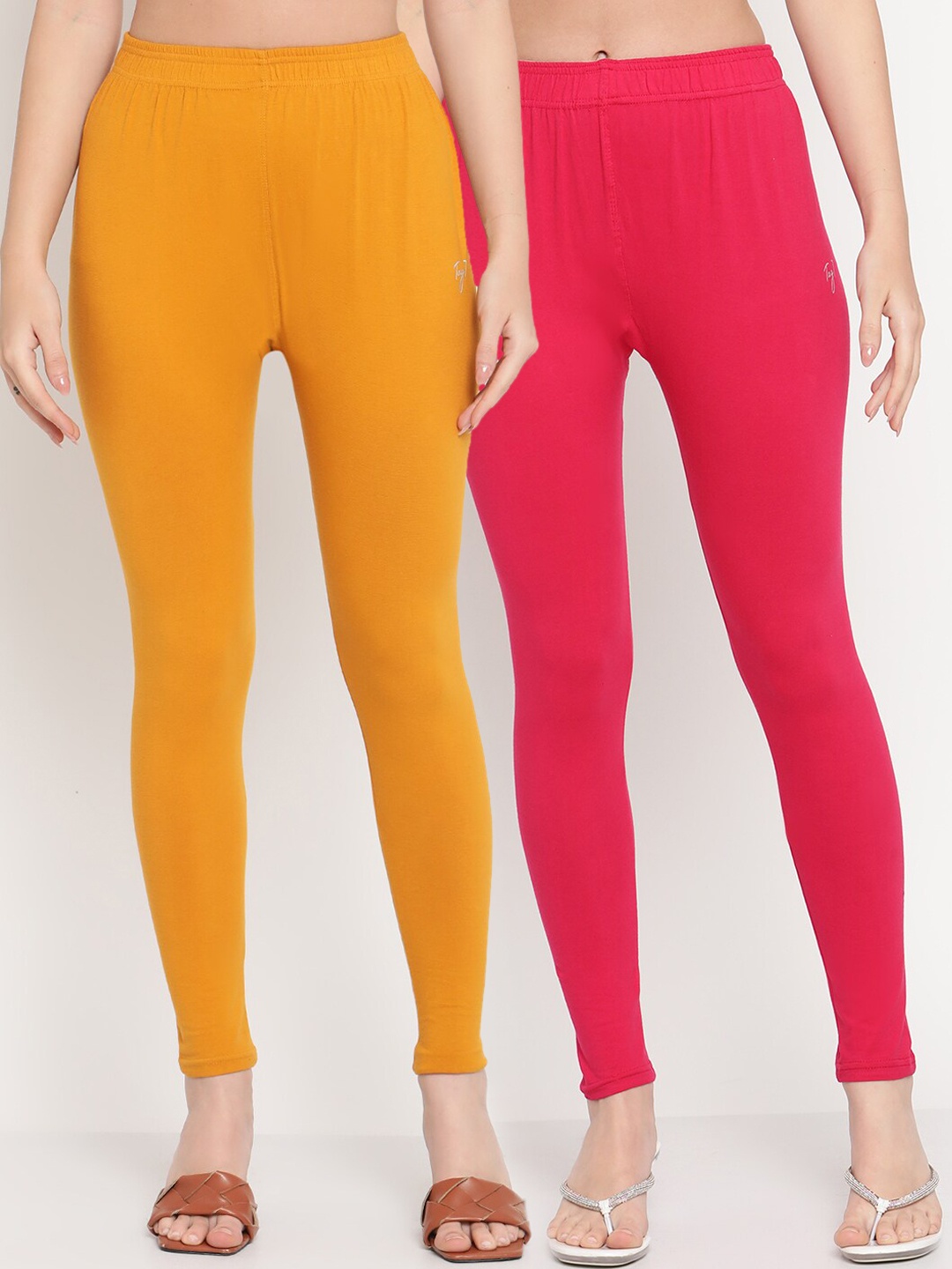 

TAG 7 Women Pack of 2 Solid Straight-Fit Ankle Length Leggings, Mustard