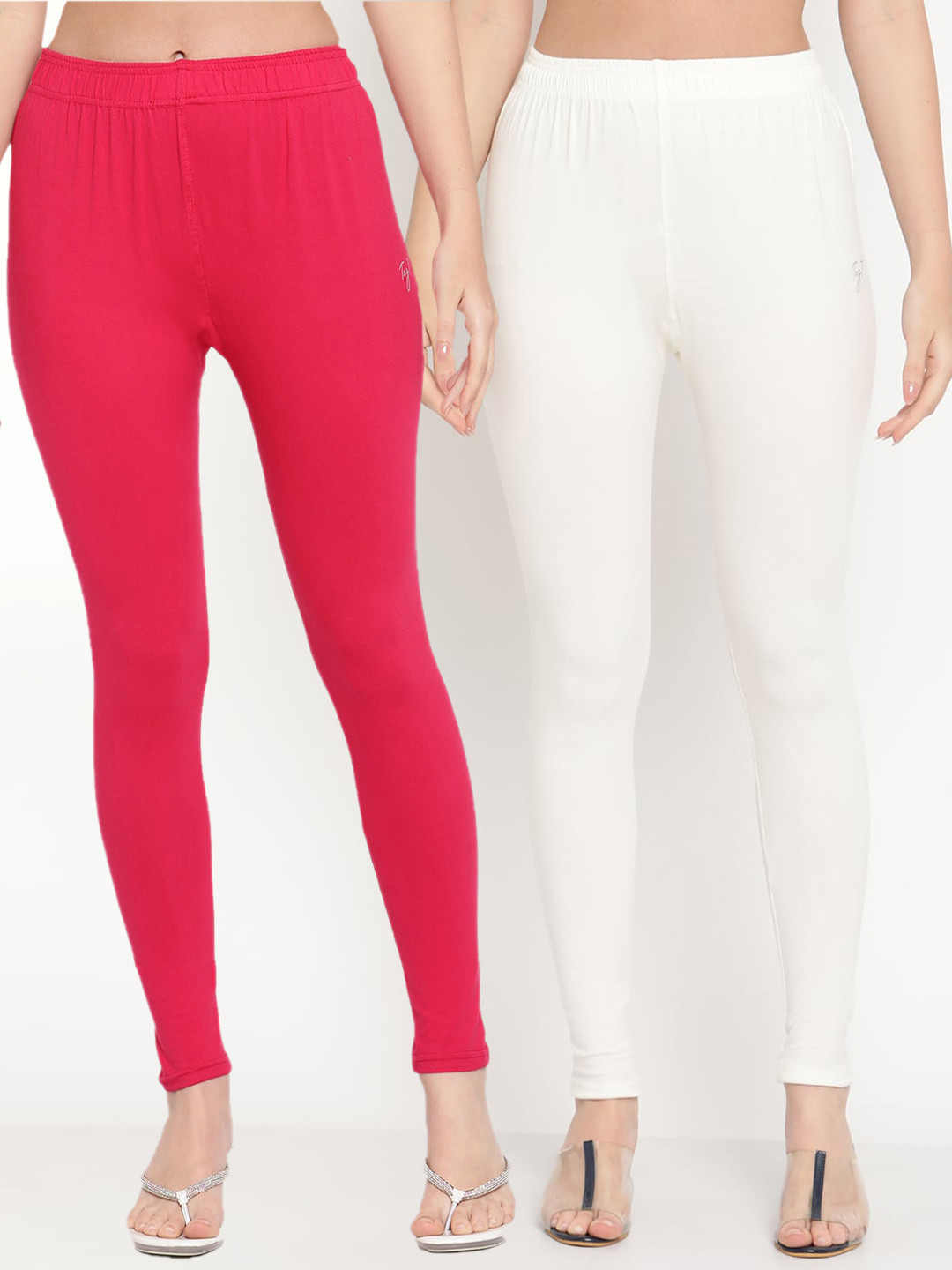 

TAG 7 Women Pack Of 2 Solid Ankle-Length Comfort Fit Leggings, White