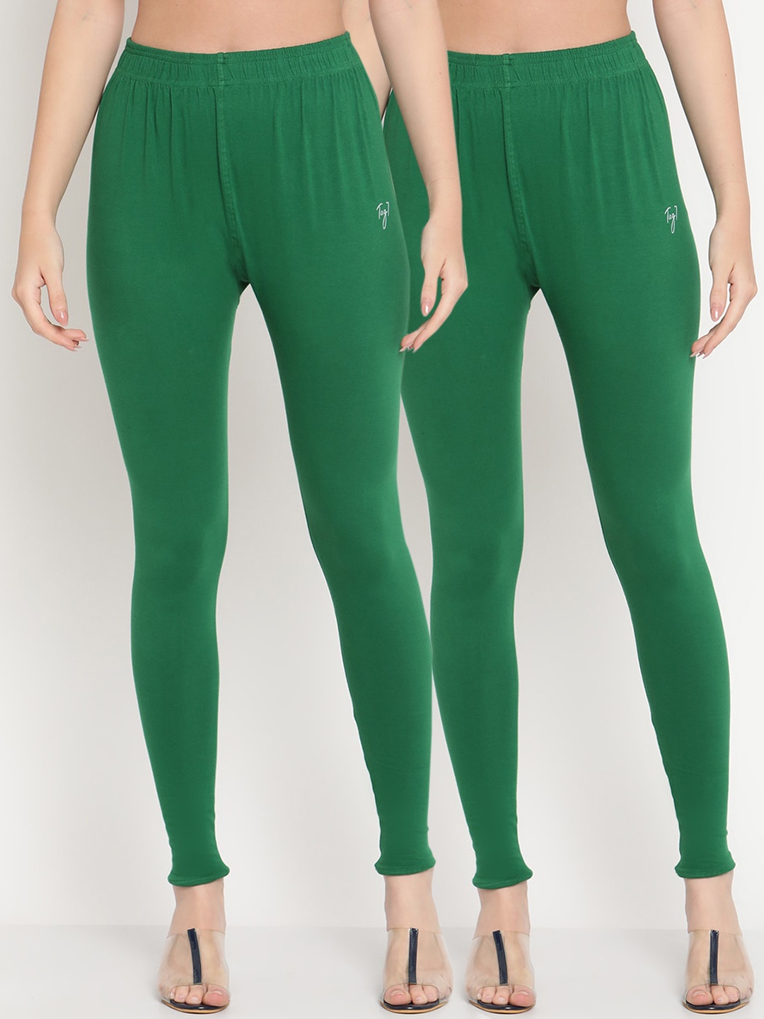

TAG 7 Women Pack of 2 Green Solid Ankle Length Leggings