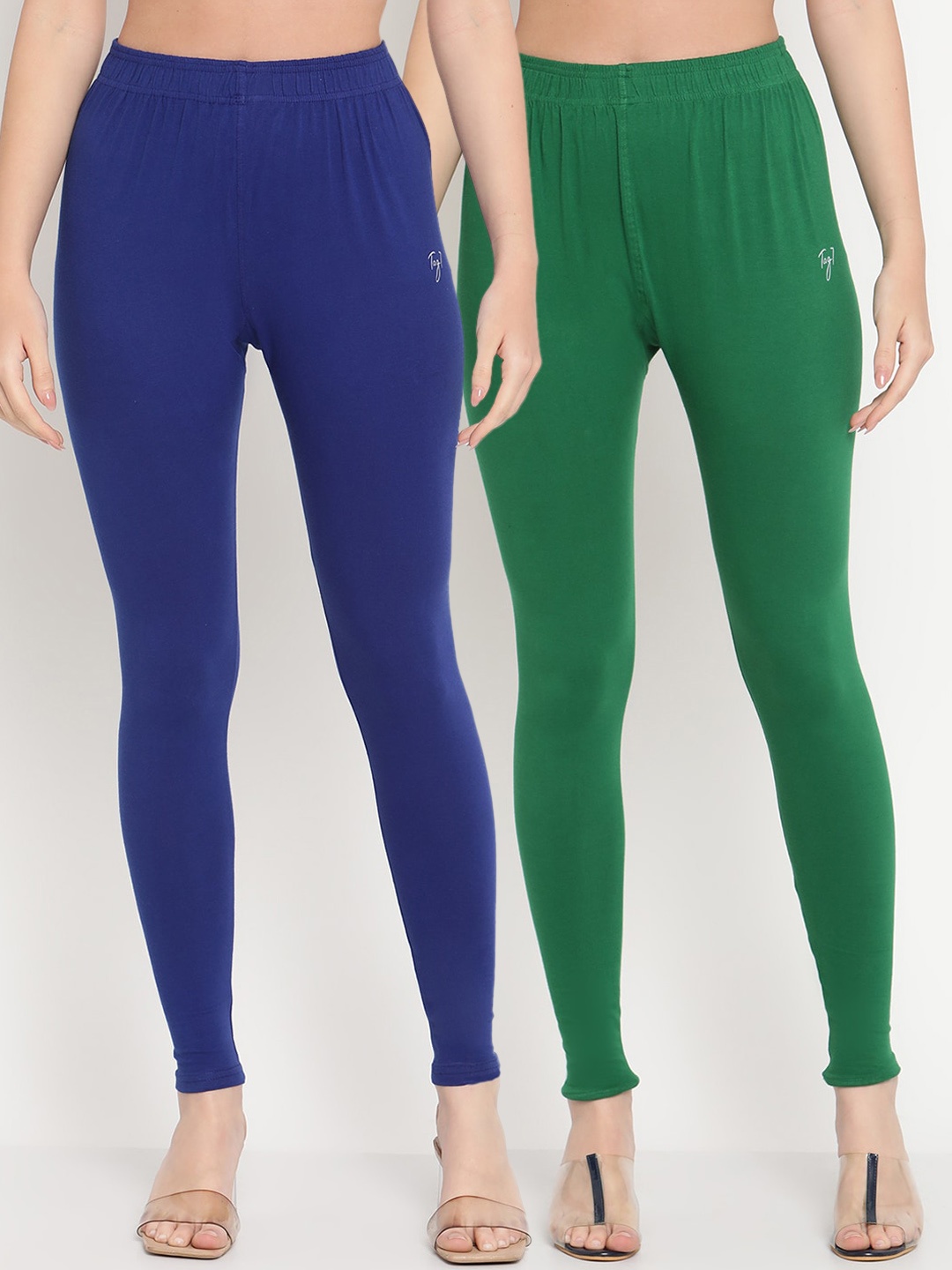 

TAG 7 Women Pack of 2 Solid Straight-Fit Ankle Length Leggings, Green