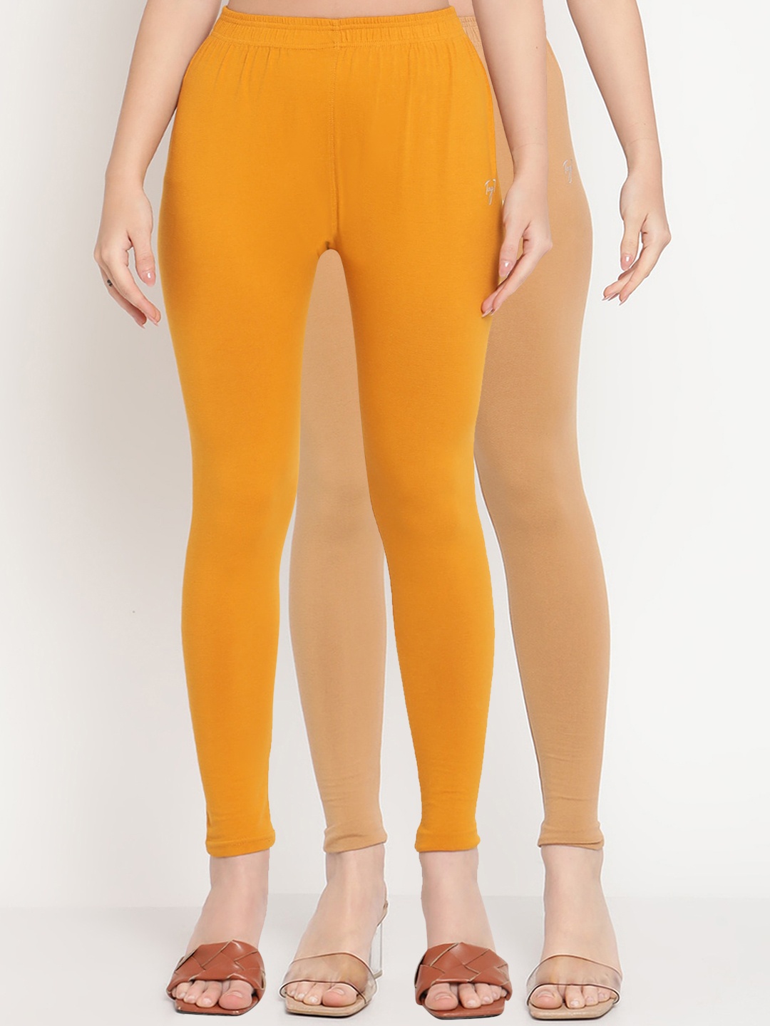 

TAG 7 Pack of 2 Mustard Yellow & Beige Ankle Length Leggings