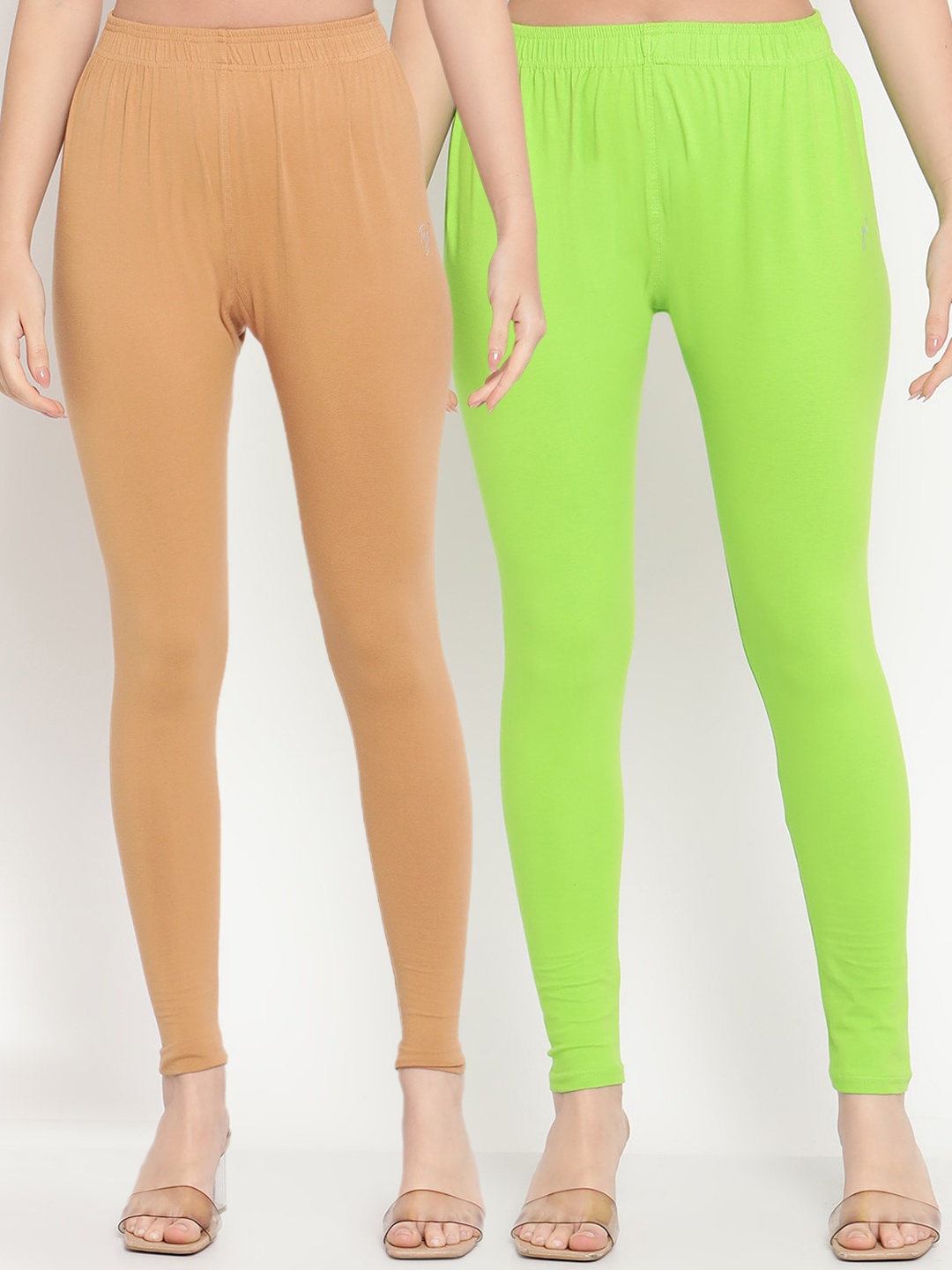 

TAG 7 Pack of 2 Lime Green & Beige Ankle-Length Leggings