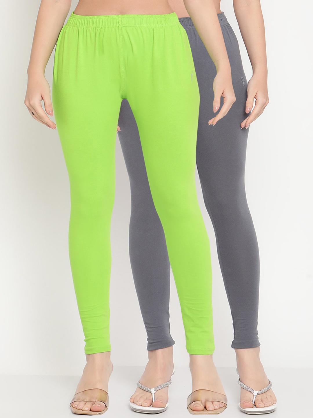 

TAG 7 Women Pack of 2 Ankle Length Leggings, Lime green