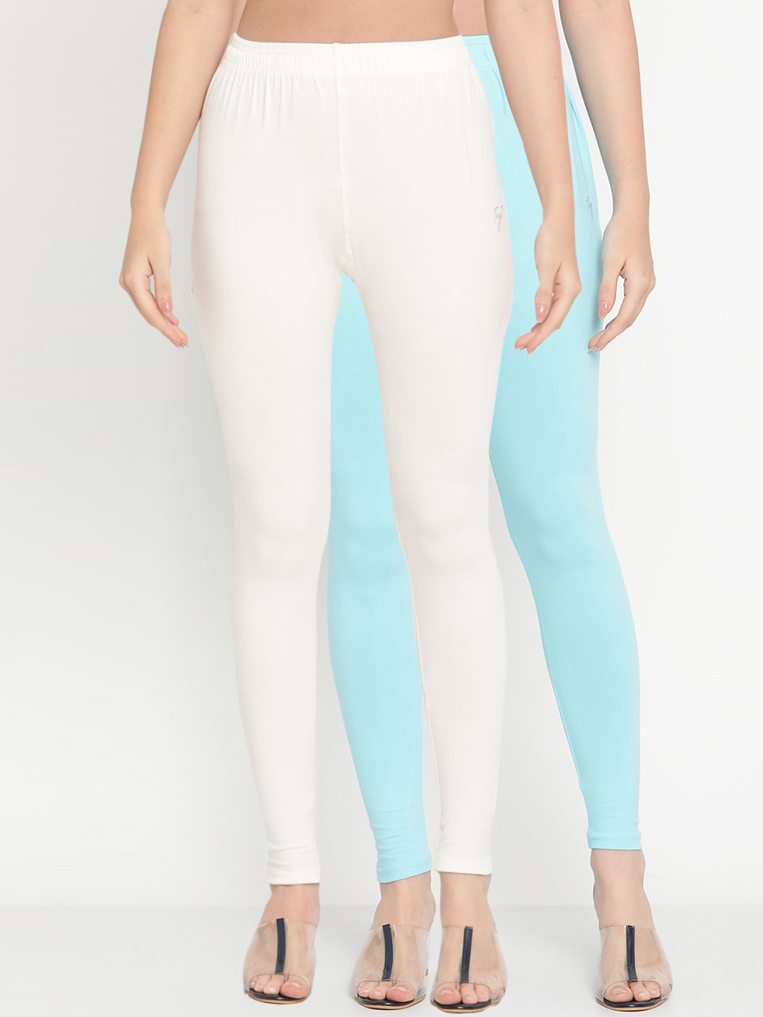 

TAG 7 Women Pack Of 2 Solid Ankle-Length Comfort Fit Leggings, White