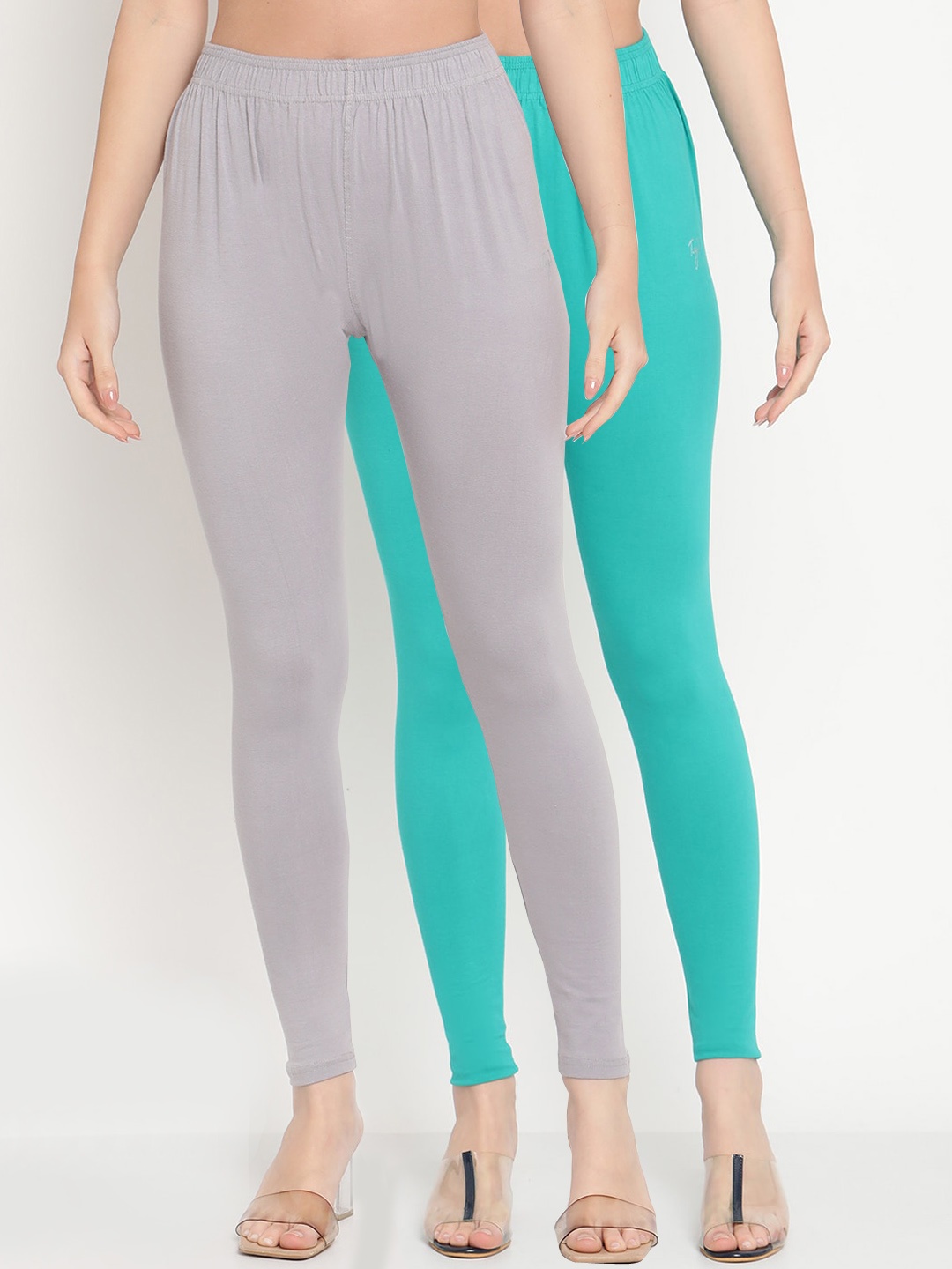 

TAG 7 Women Pack of 2 Solid Leggings, Grey