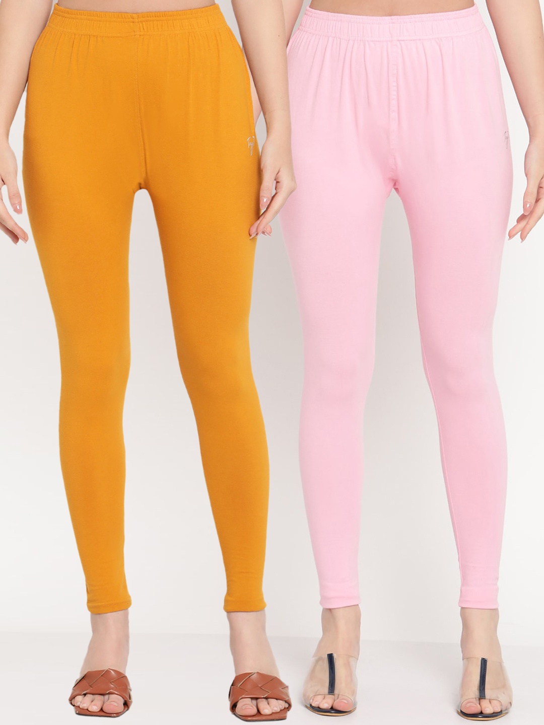 

TAG 7 Women Pack Of 2 Solid Ankle Length Leggings, Mustard