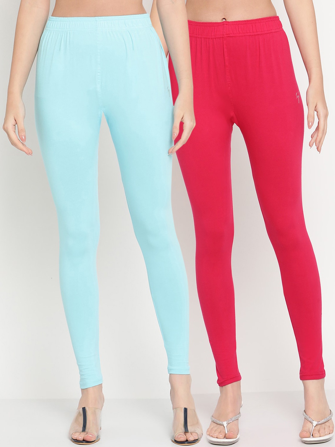 

TAG 7 Women Pack Of 2 Solid Comfort-Fit Ankle-Length Leggings 98% Cotton, Blue