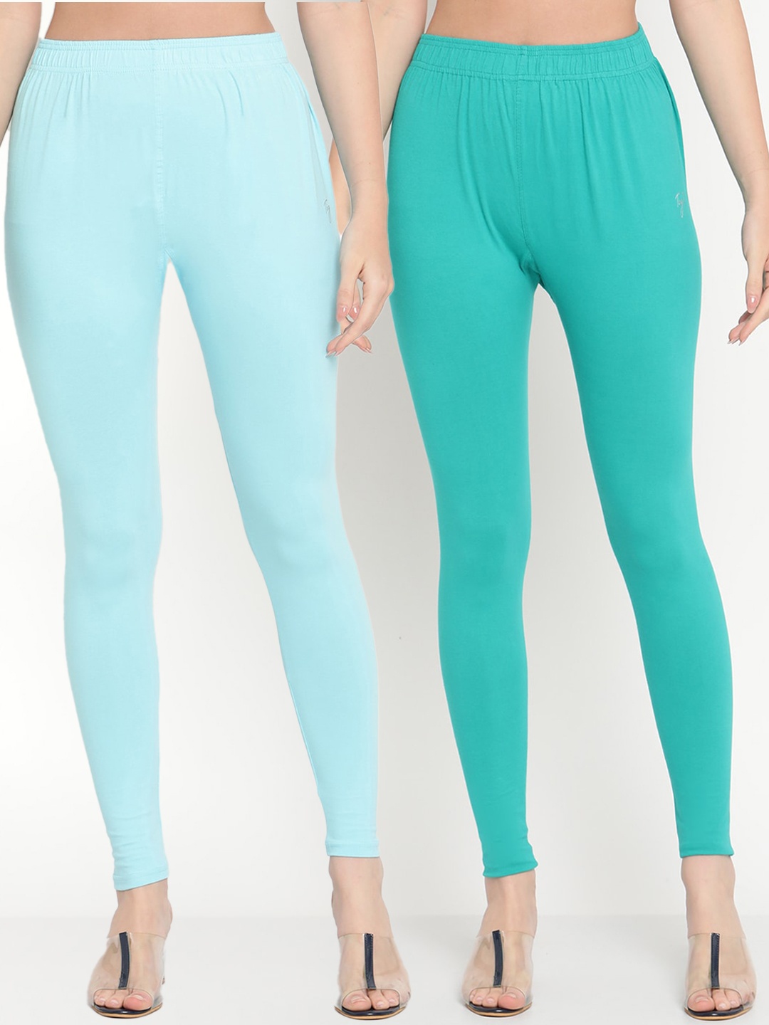 

TAG 7 Women Pack Of 2 Solid Ankle-Length Comfort Fit Leggings, Blue