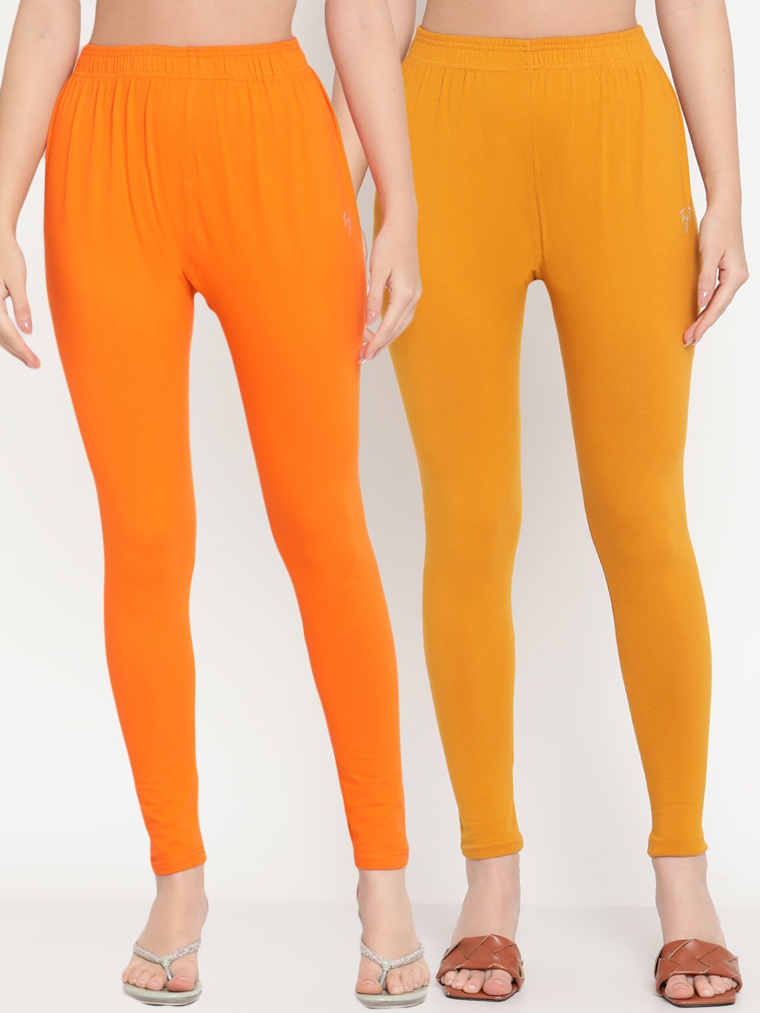 

TAG 7 Women Pack of 2 Solid Leggings, Mustard