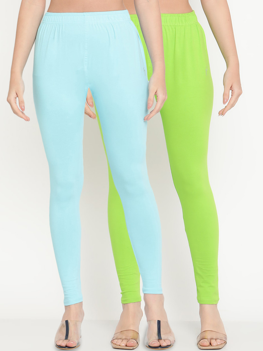 

TAG 7 Women Set of 2 Blue & Lime Green Ankle Length Leggings