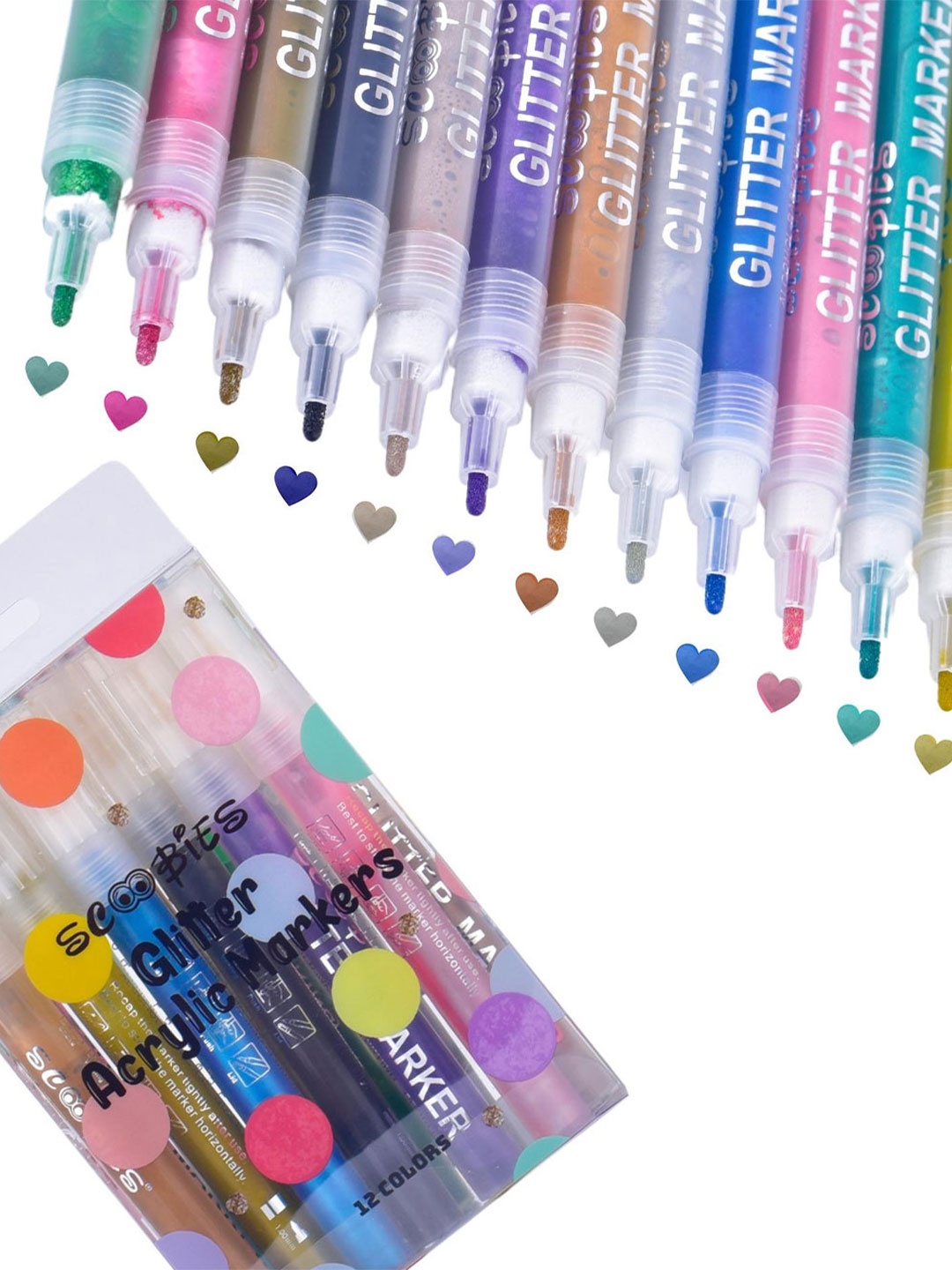 

SCOOBIES Kids Set of 12 Assorted Glitter Acrylic Markers, Blue