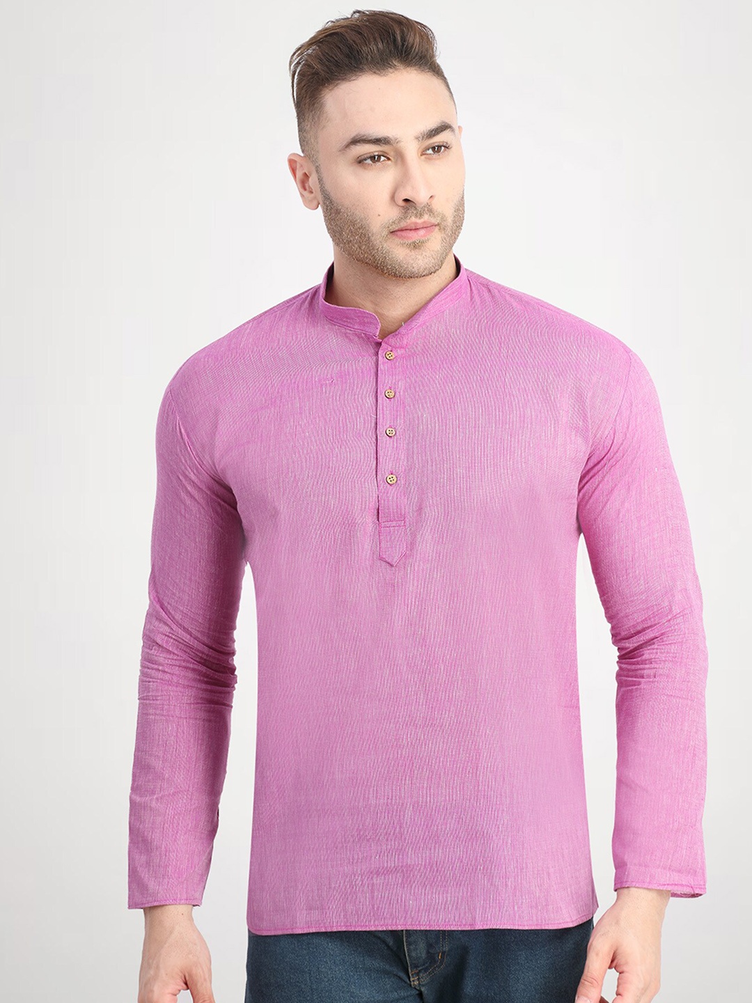 

RG DESIGNERS Men Purple Solid Handloom Cotton Short Kurta