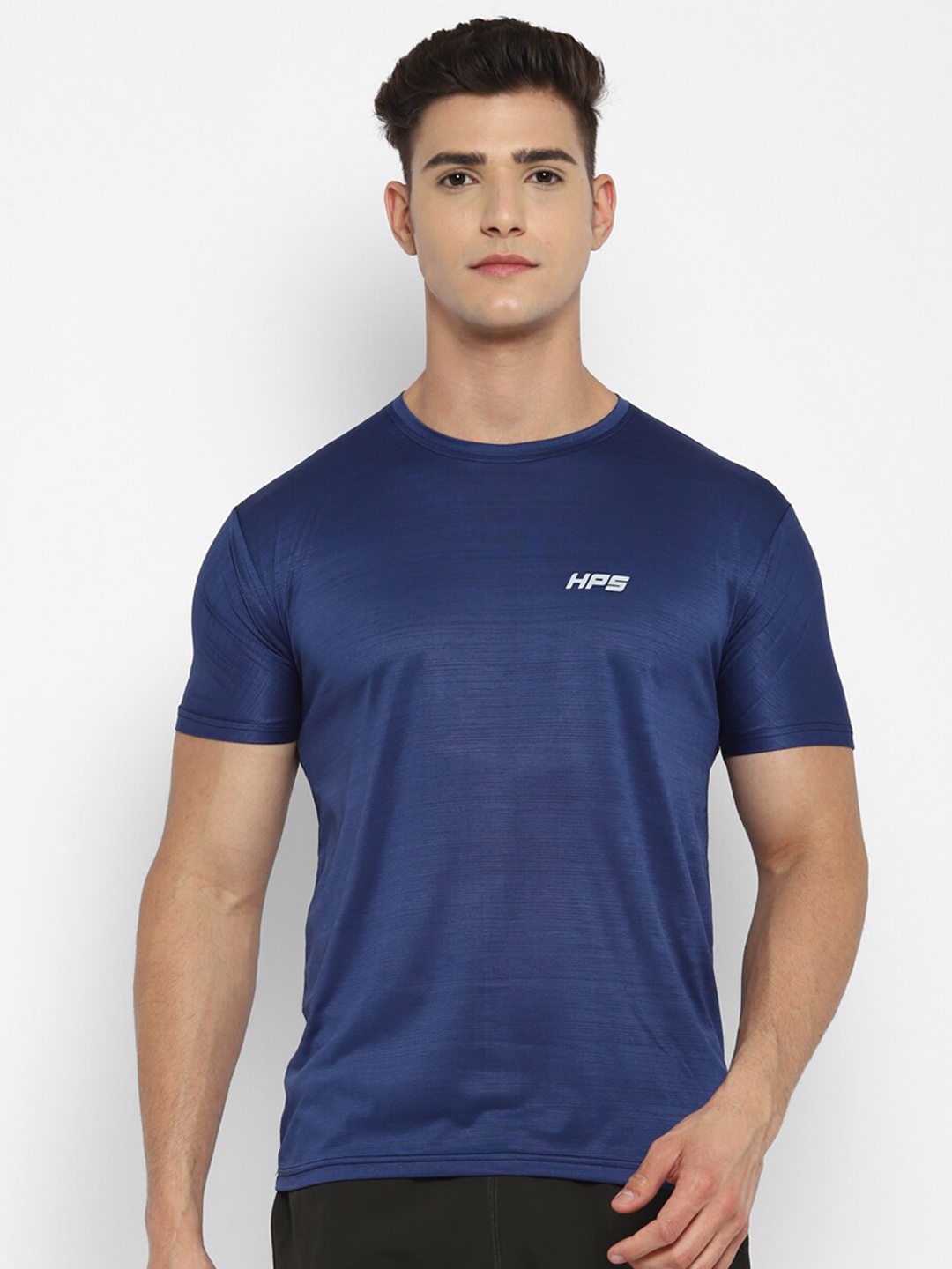 

HPS Sports Men Navy Blue Solid Running T-shirt