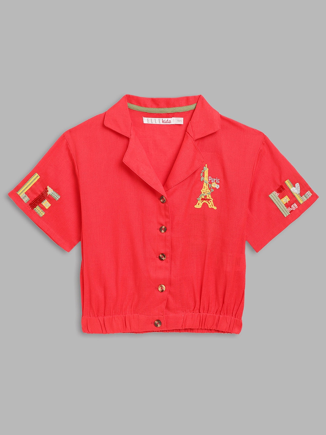 

ELLE Coral Embroidered Shirt Style Pure Cotton Top