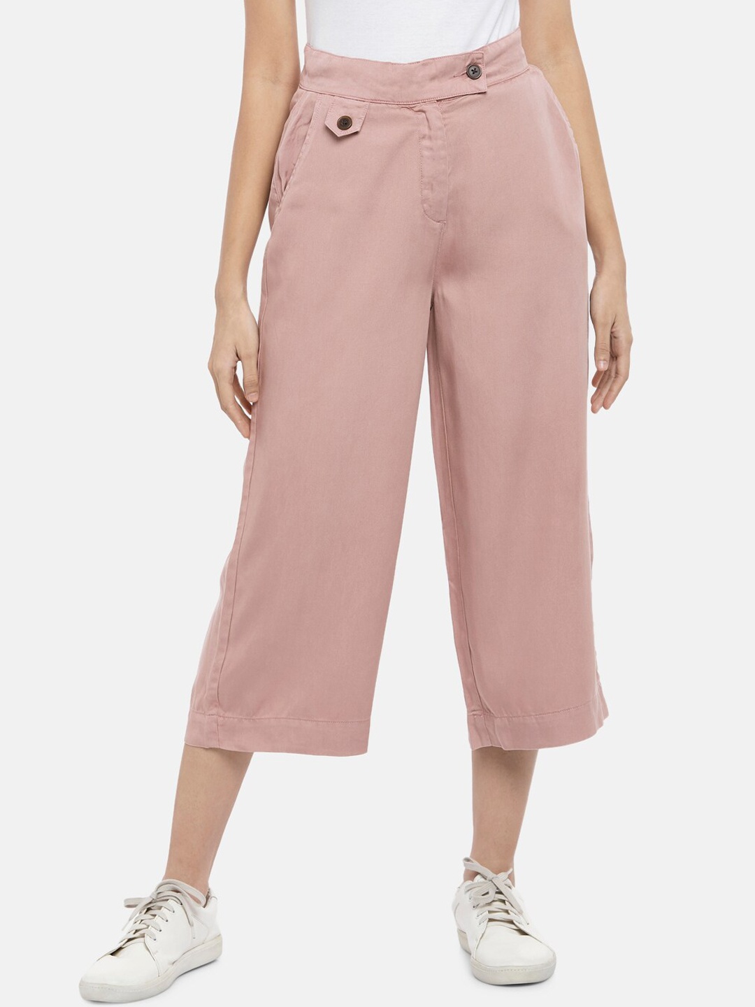 

People Women Pink Relaxed High-Rise Culottes Trousers