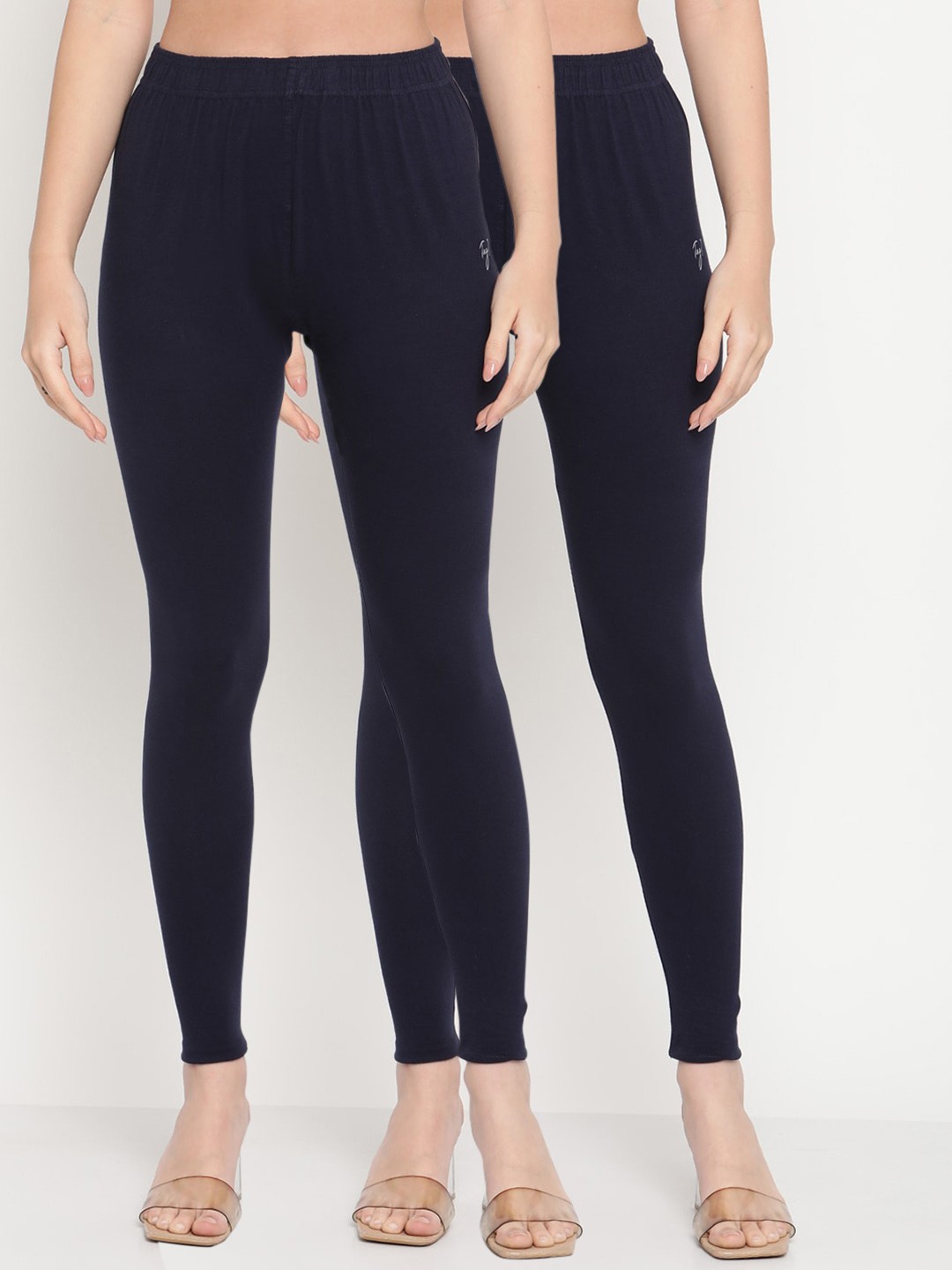 

TAG 7 Women Pack Of 2 Solid Ankle-Length Leggings, Navy blue