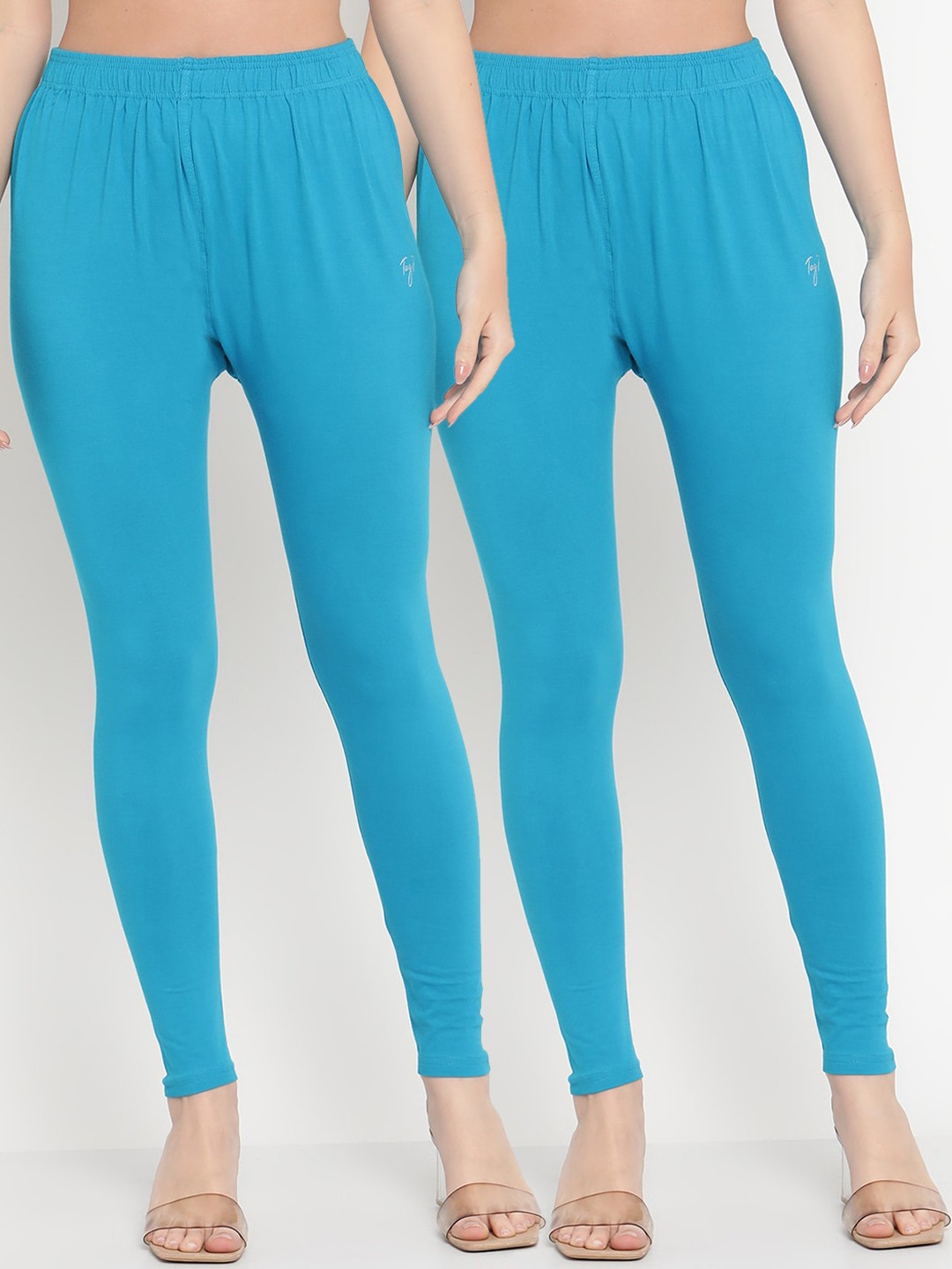 

TAG 7 Women Blue Solid Ankle-Length Leggings Pack Of 2