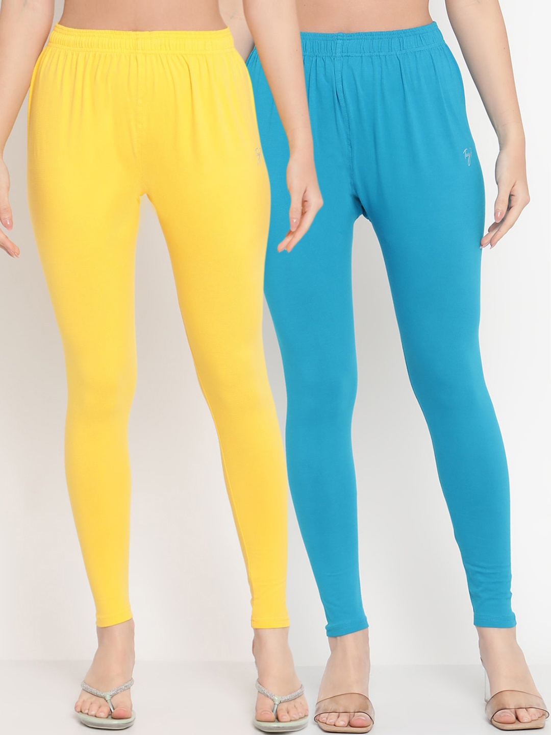 

TAG 7 Women Pack Of 2 Solid Comfort-Fit Ankle-Length leggings 98% Cotton, Blue