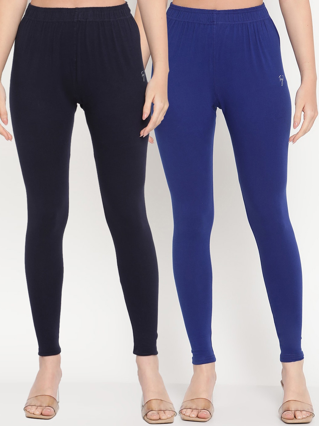 

TAG 7 Women Pack Of 2 Solid Ankle-Length Leggings, Blue
