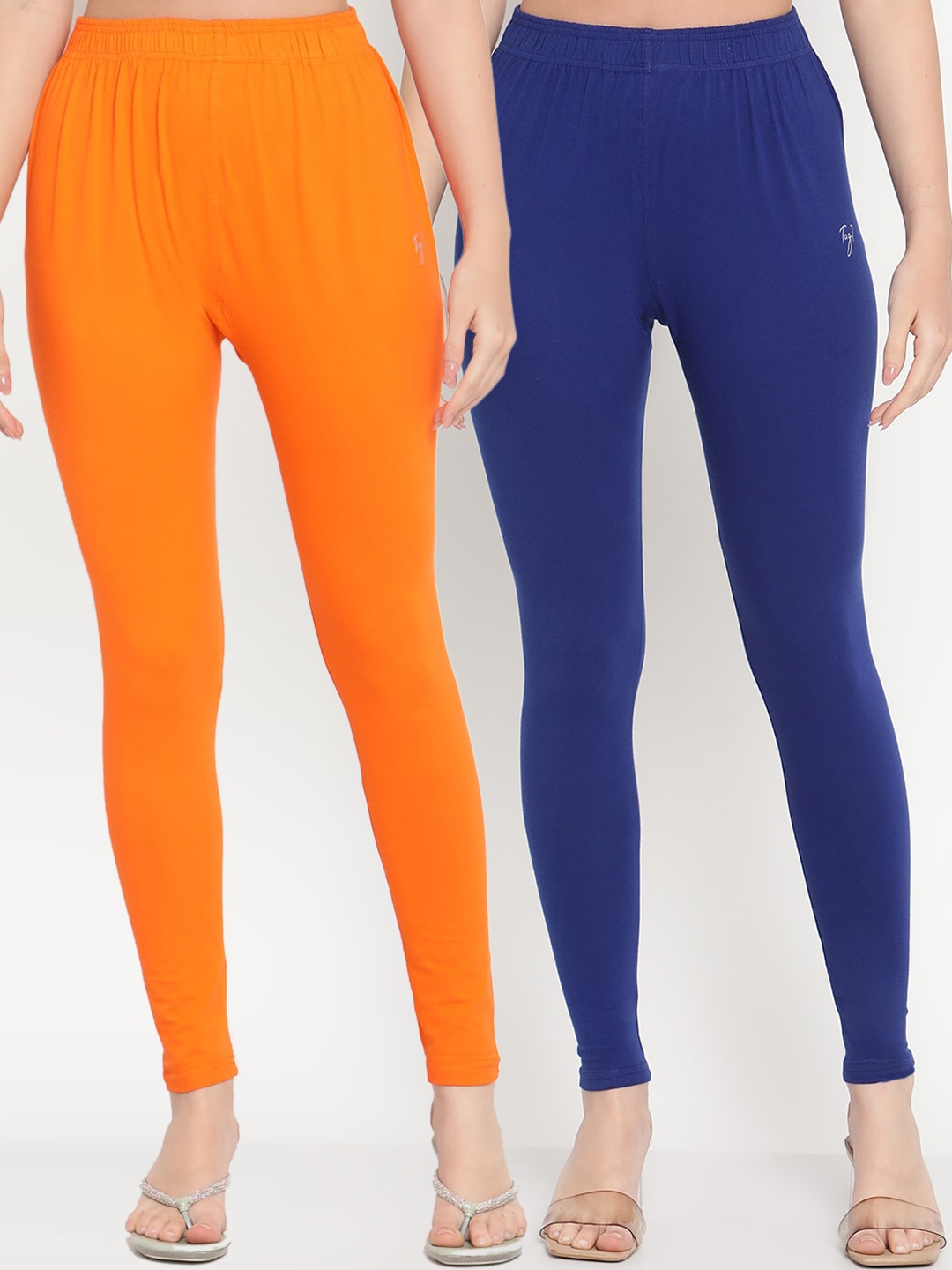 

TAG 7 Women Pack Of 2 Solid Comfort-Fit Ankle-Length Leggings, Blue