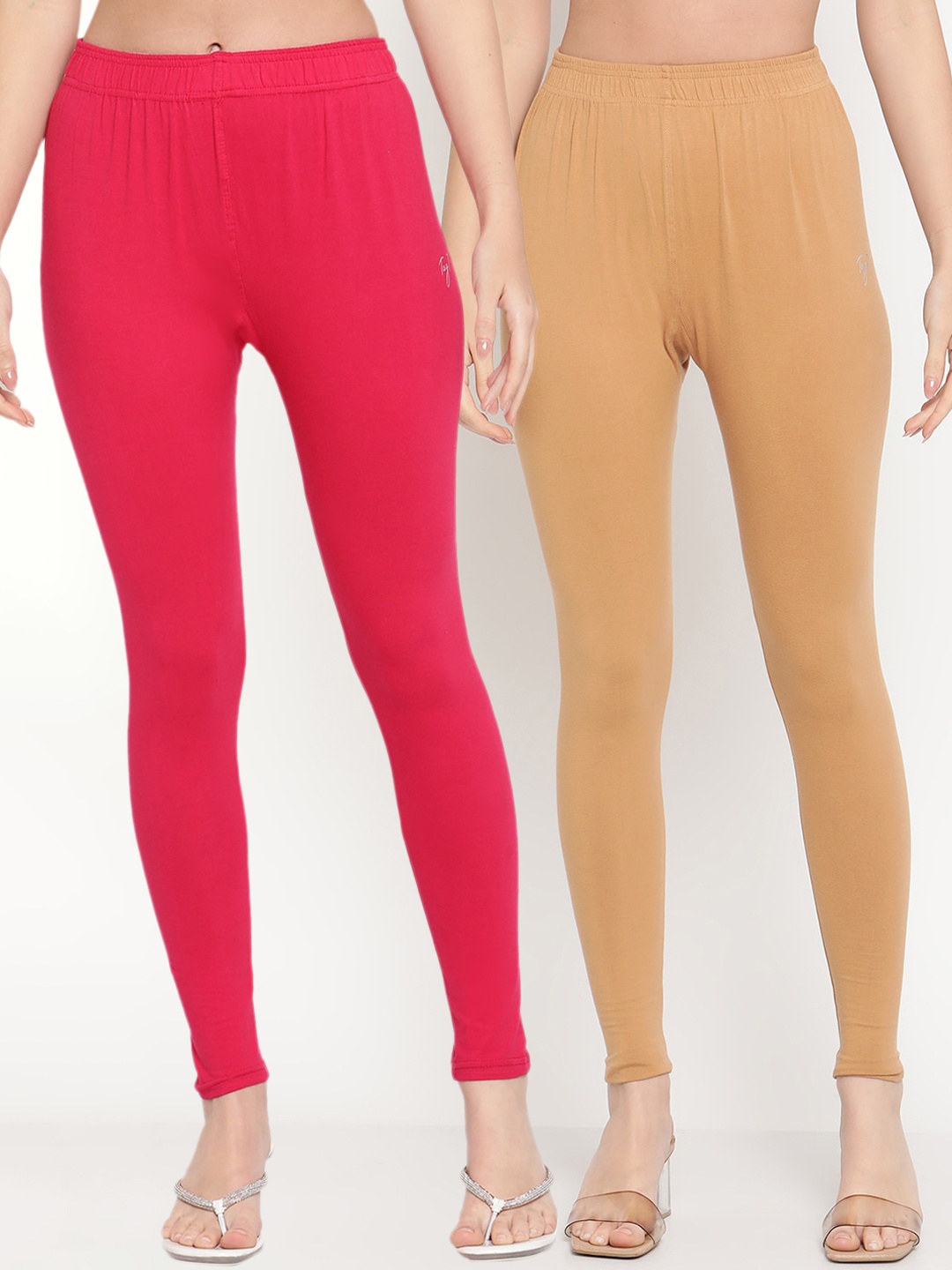 

TAG 7 Women Pink & Beige Solid Ankle-Length Leggings Pack Of 2