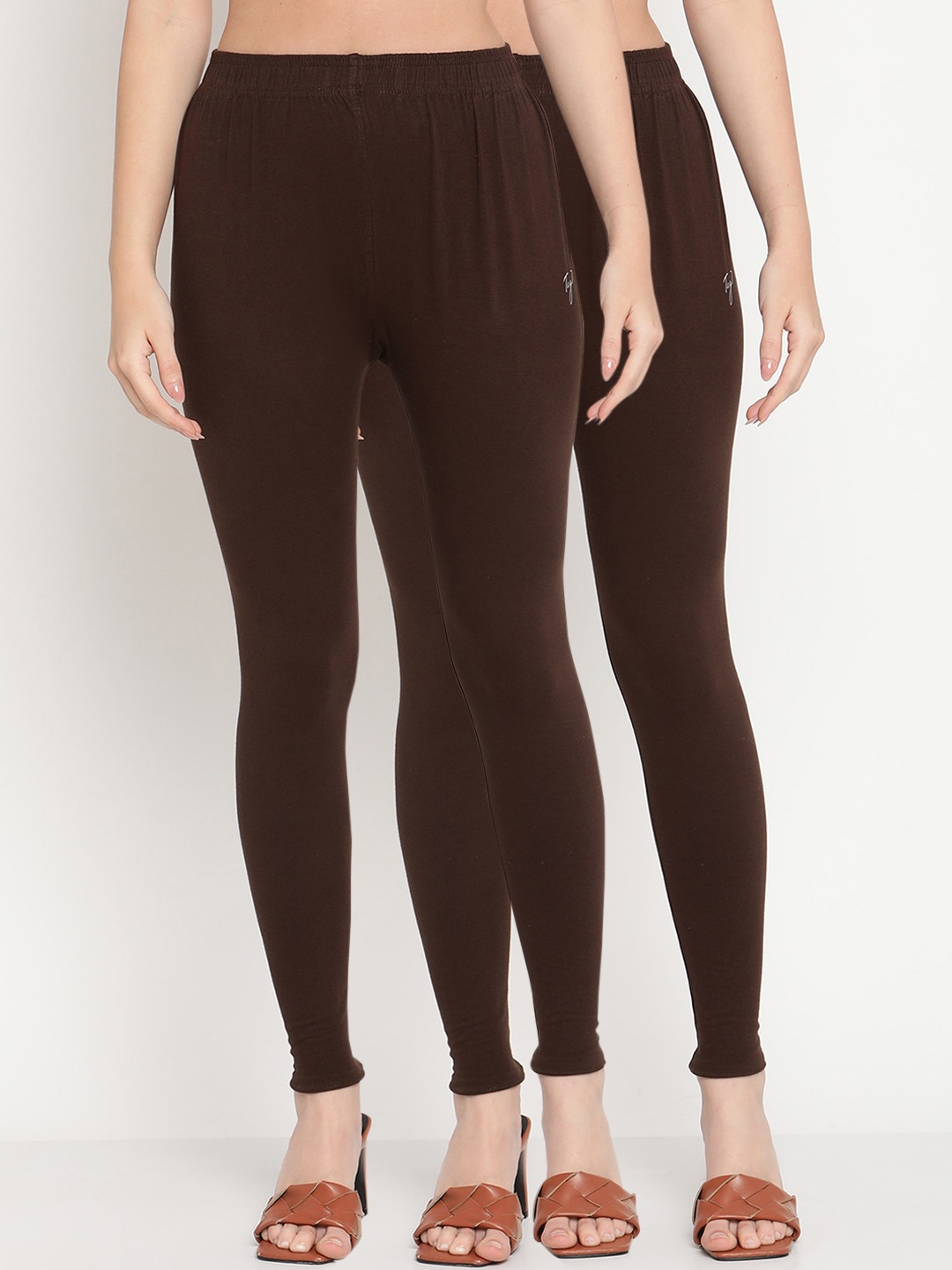 

TAG 7 Women Pack Of 2 Solid Brown Comfort-Fit Ankle-Length Leggings