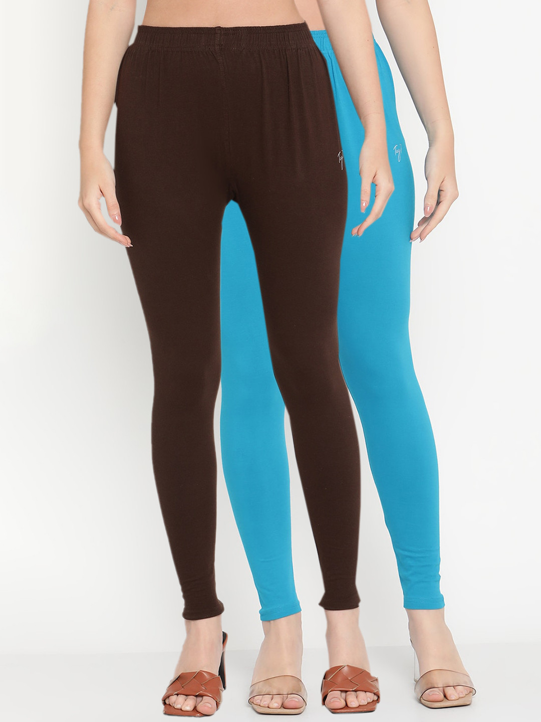 

TAG 7 Women Pack Of 2 Solid Comfort-Fit Ankle-Length Cotton Leggings, Blue