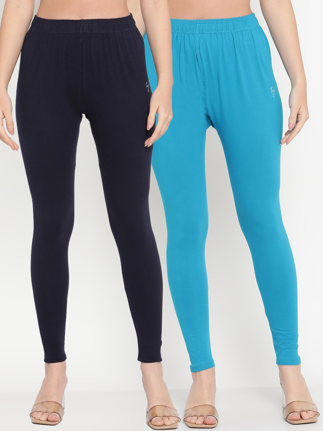 

TAG 7 Women Pack Of 2 Solid Ankle-Length Leggings, Blue