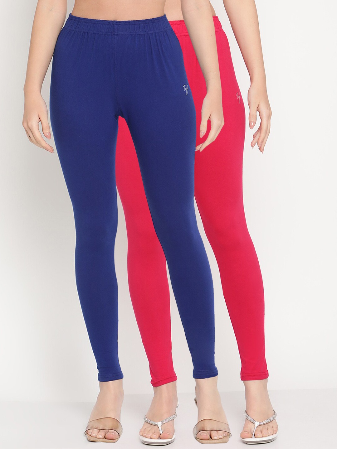 

TAG 7 Women Pack Of 2 Solid Comfort-Fit Ankle-Length Leggings, Blue