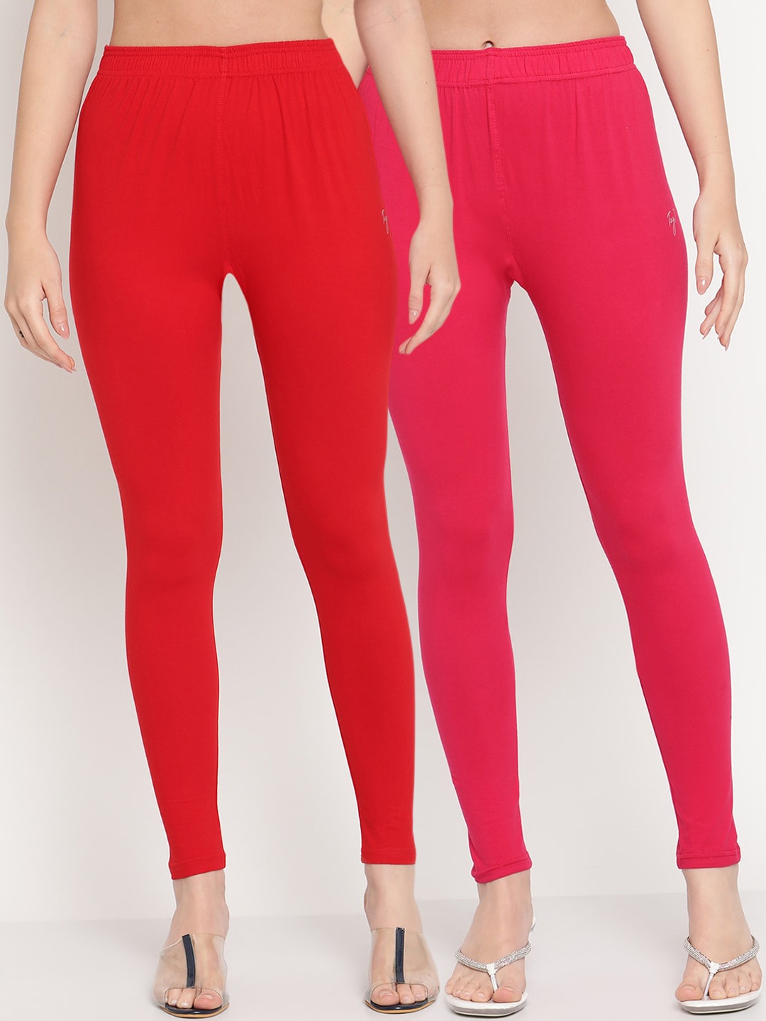 

TAG 7 Women Red & Pink Solid Ankle-Length Leggings Pack Of 2