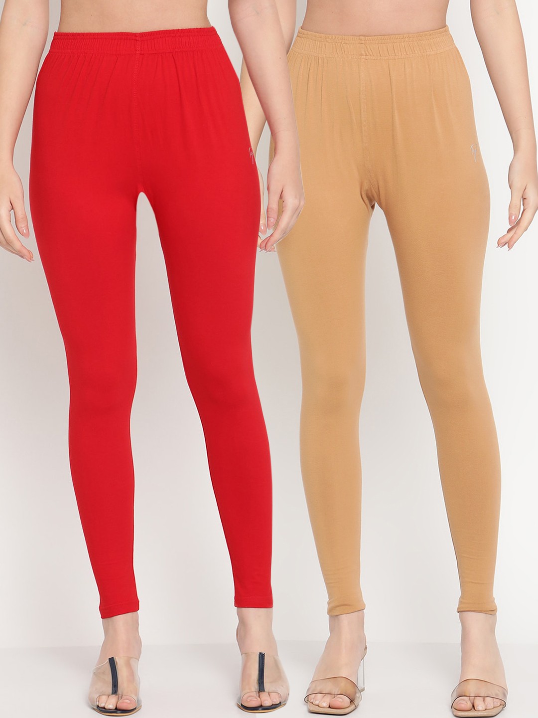 

TAG 7 Women Pack of 2 Solid Comfort Fit Ankle Length Leggings, Red