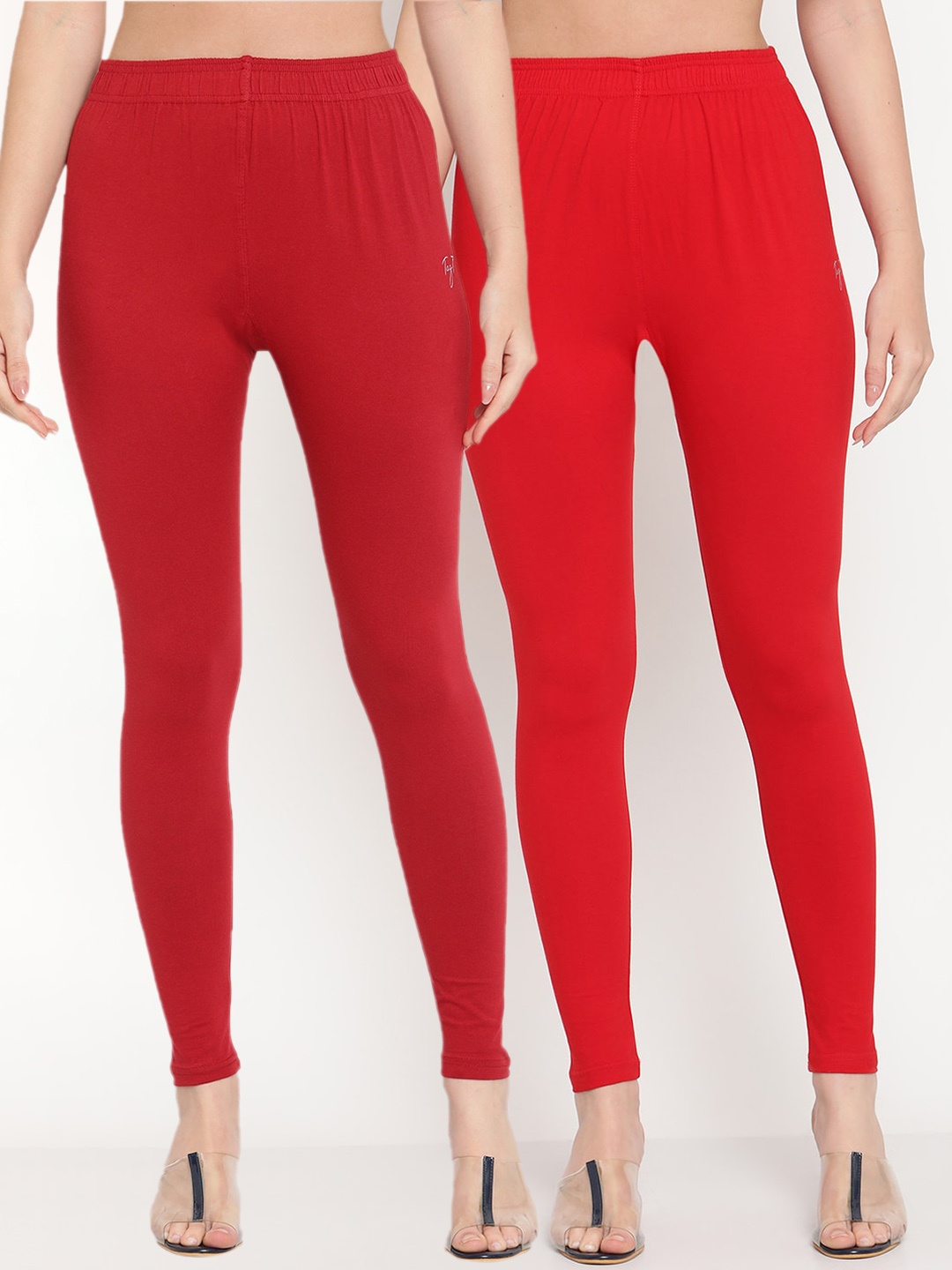 

TAG 7 Women Pack of 2 Solid Straight-Fit Ankle Length Leggings, Red